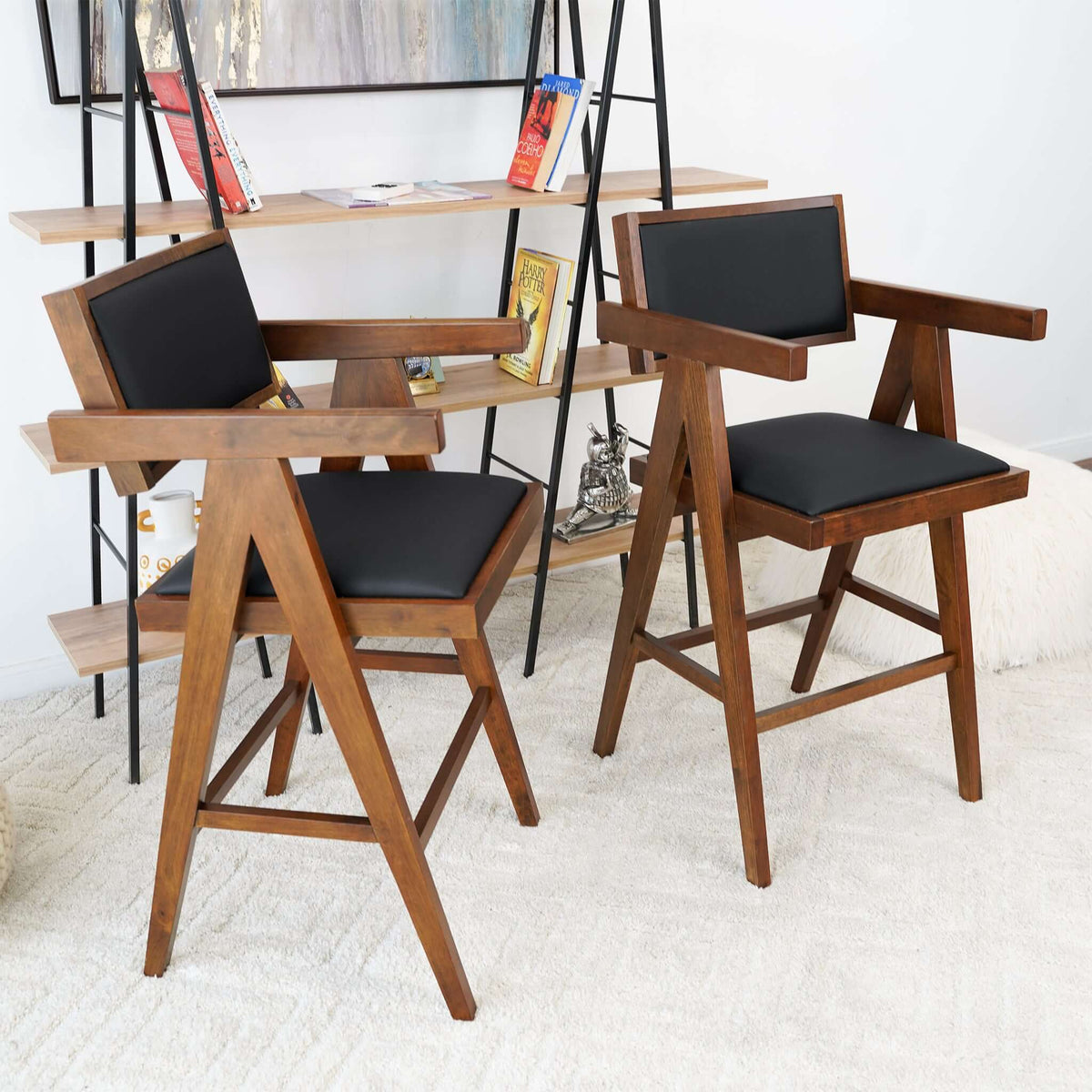 Athena Counter Chair In Black Vegan Leather from Ashcroft Furniture - Luna Furniture