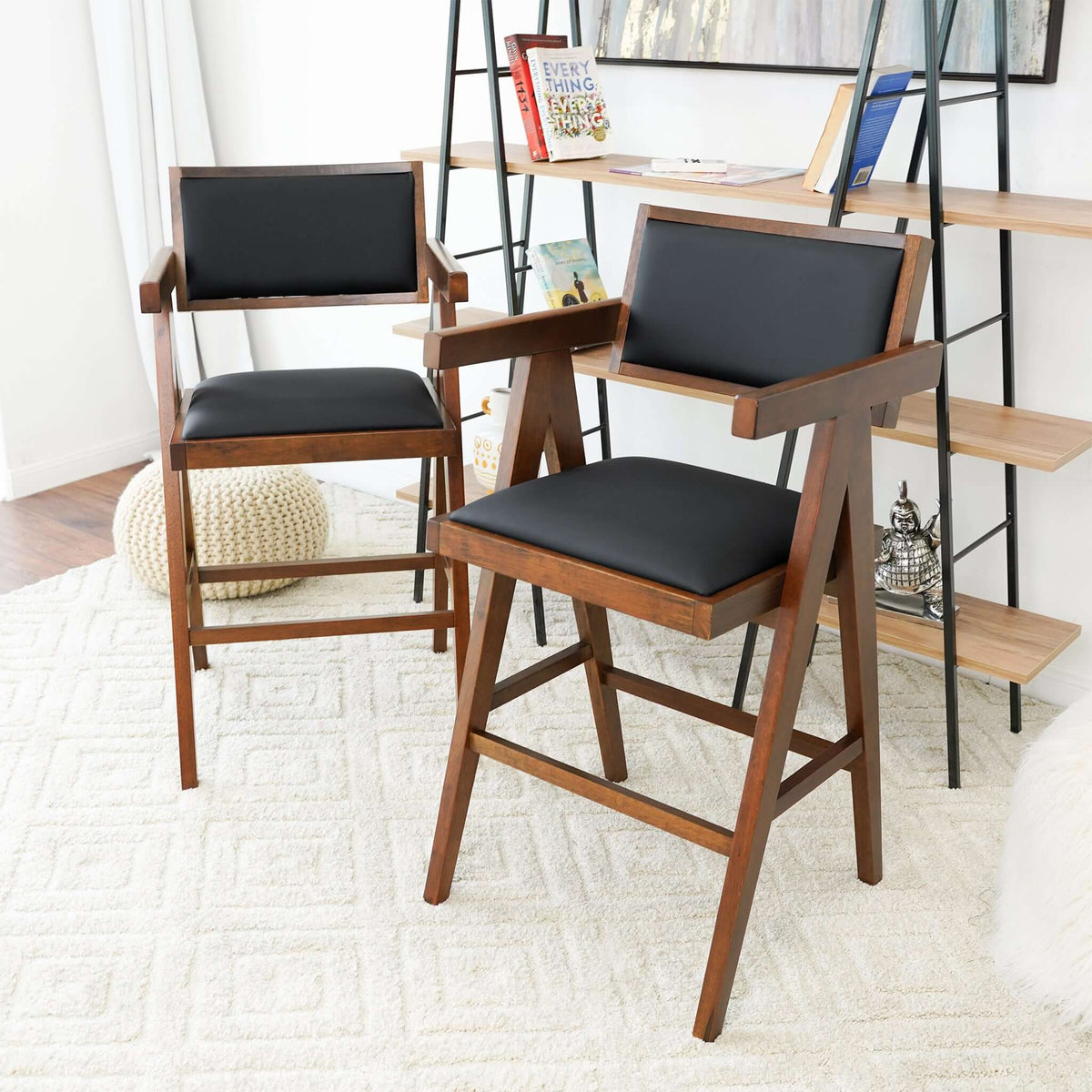Athena Counter Chair In Black Vegan Leather from Ashcroft Furniture - Luna Furniture