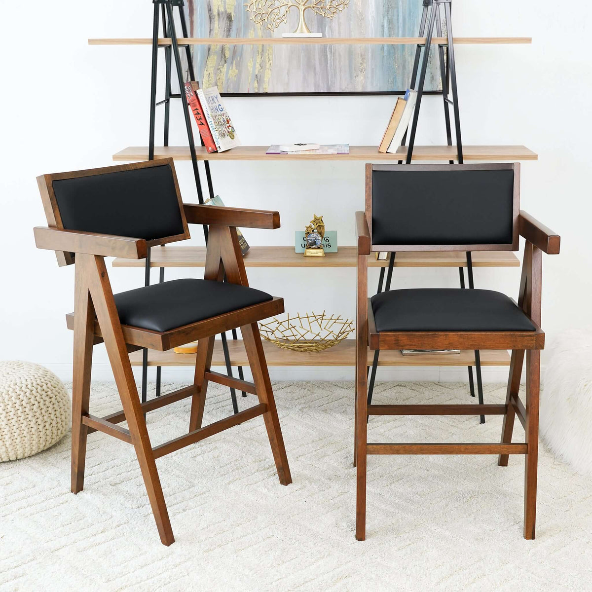 Athena Counter Chair In Black Vegan Leather from Ashcroft Furniture - Luna Furniture