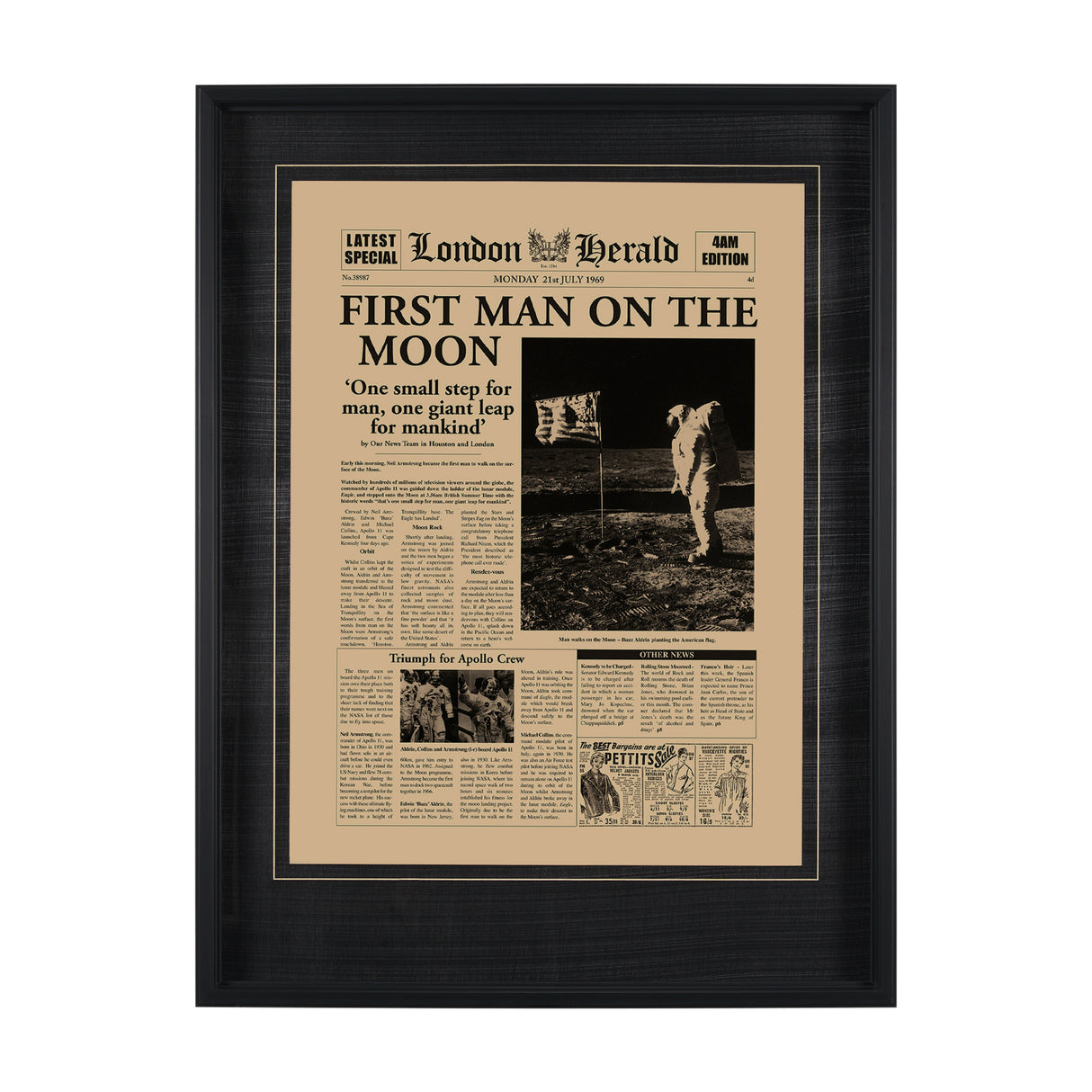 First Man On The Moon by Vintage Collection Hand Embelished Framed Art Photo Matted under Glass from Mercana - Luna Furniture