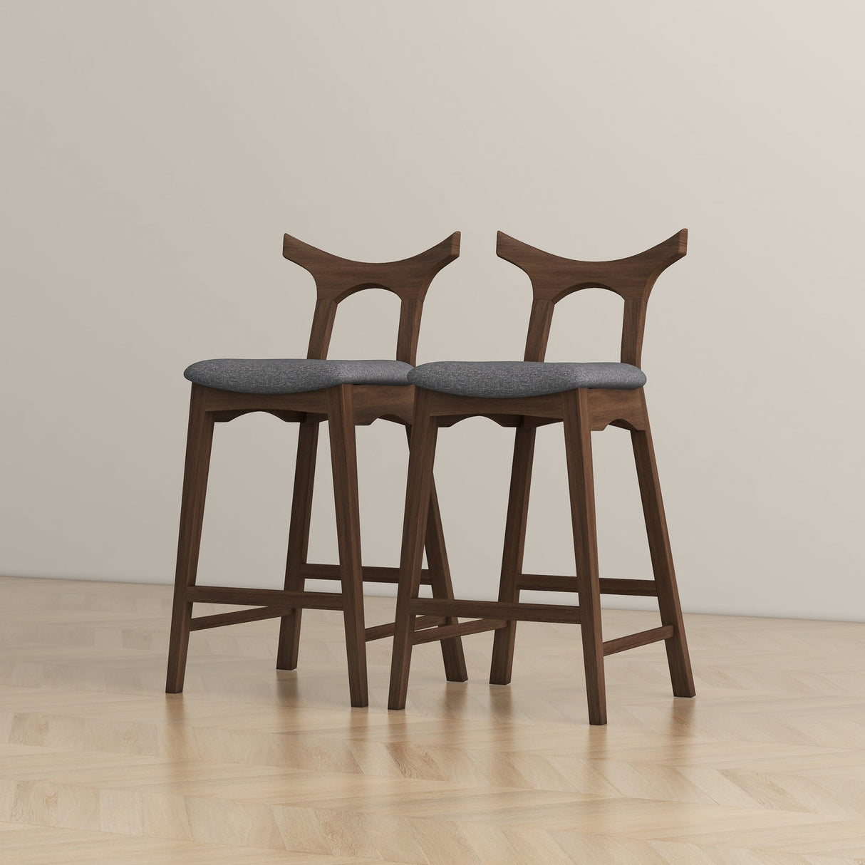 Dorane Solid Wood Frame Gray Fabric Upholstered Bar Stool, Set of 2 from Ashcroft Furniture - Luna Furniture
