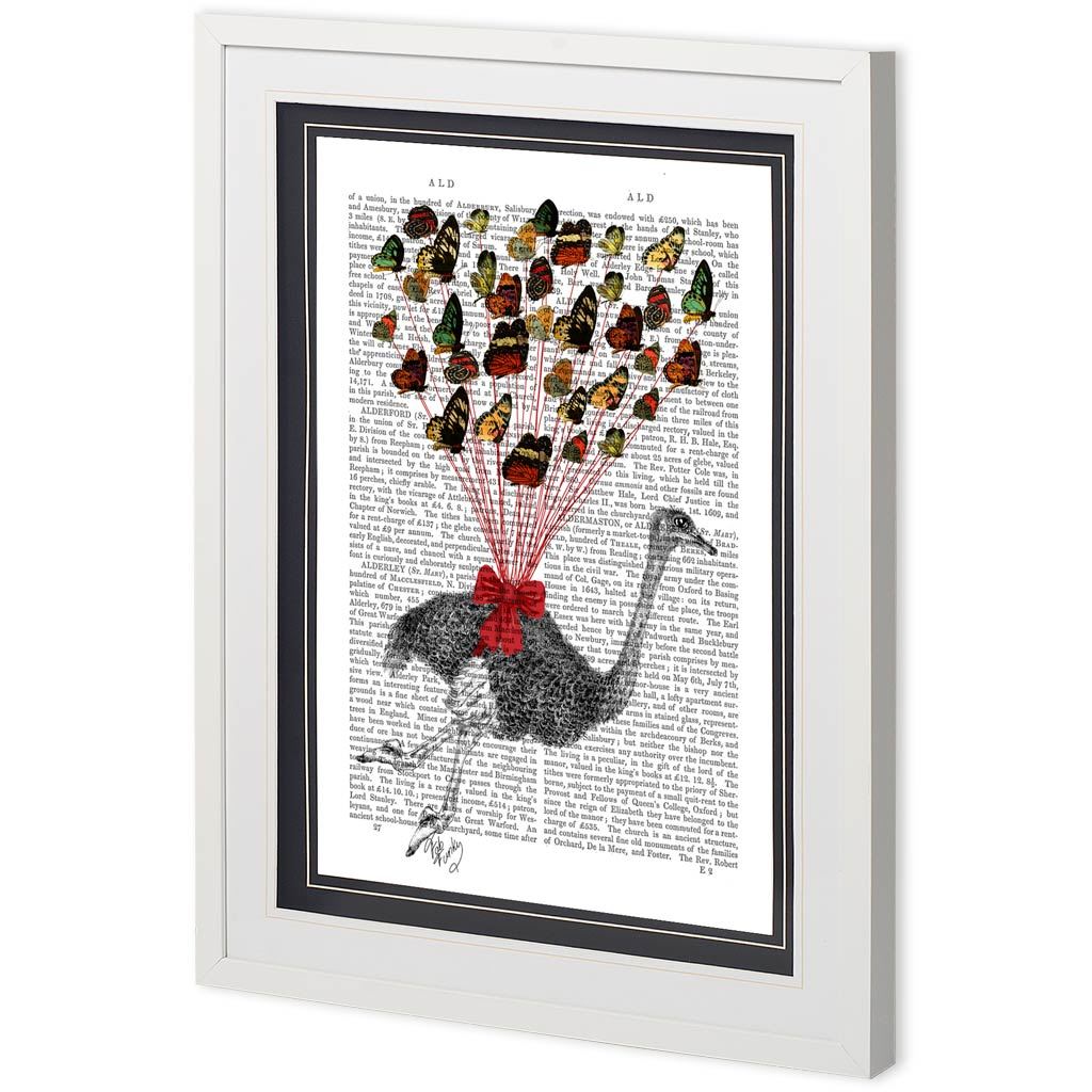 Custom Ostrich Flying with Butterflies by Fab Funky a Framed Art Print Matted under Glass from Mercana - Luna Furniture