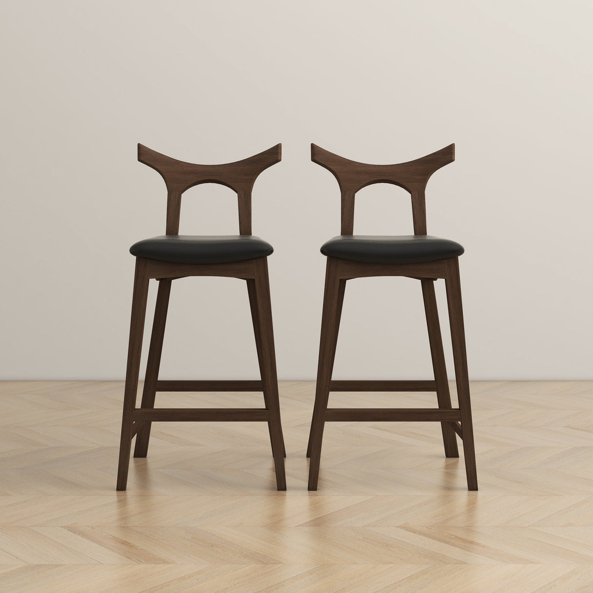 Dorane Solid Wood Frame Black PU Leather Upholstered Bar Stool, Set of 2 from Ashcroft Furniture - Luna Furniture