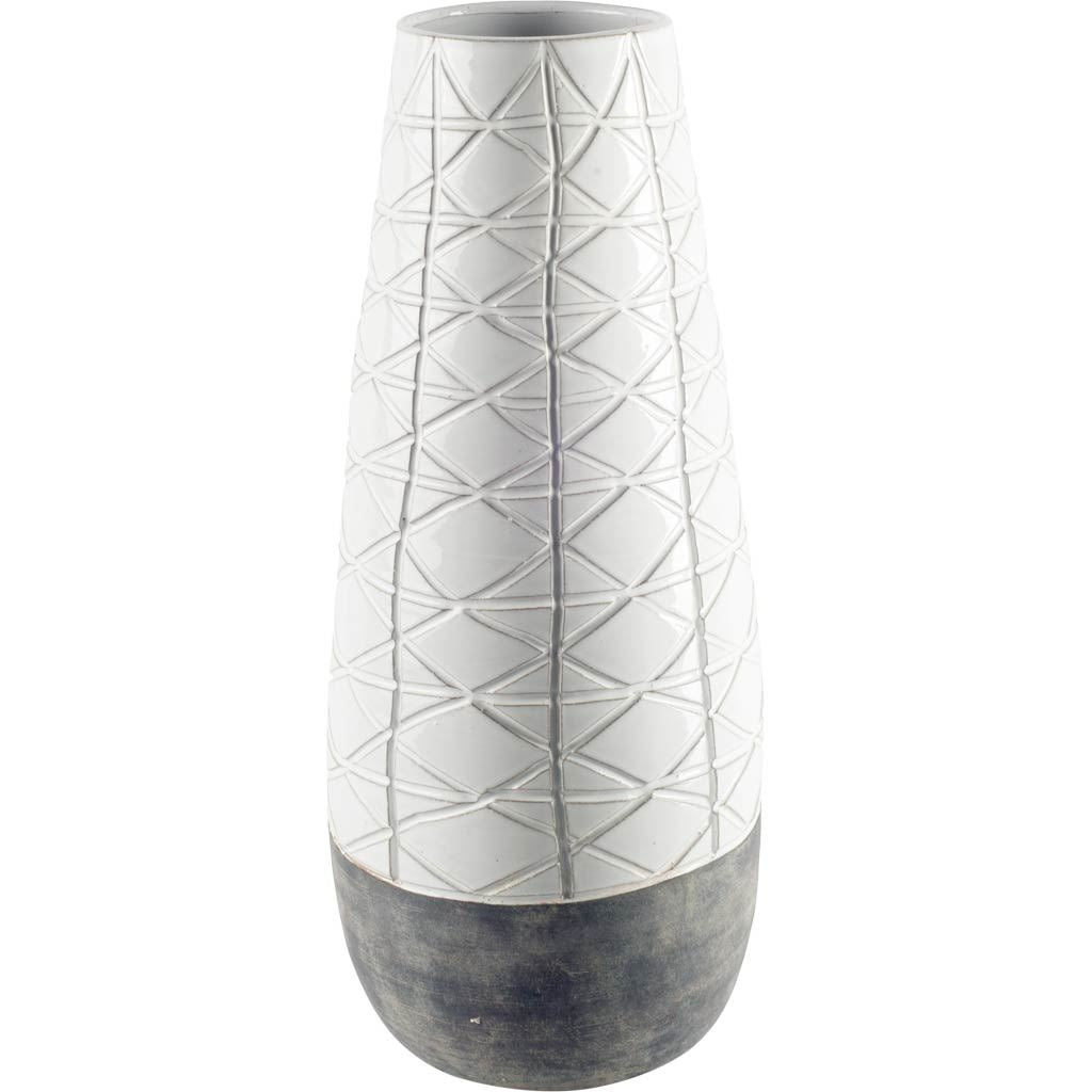 Harrier II Large Gray Ceramic Dark Base White Vase from Mercana - Luna Furniture