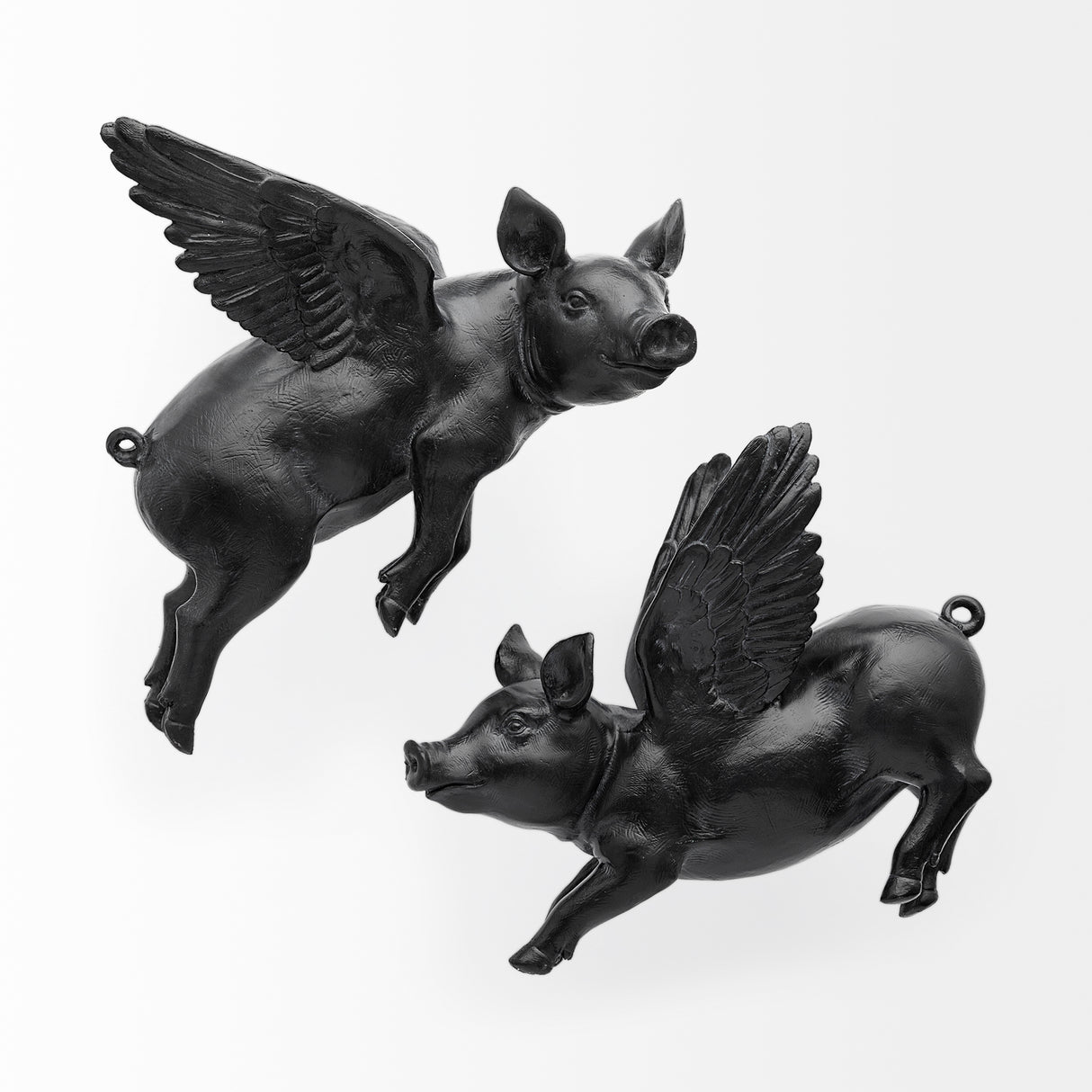 Hogbadi Set of 2 Black Flying Pigs from Mercana - Luna Furniture