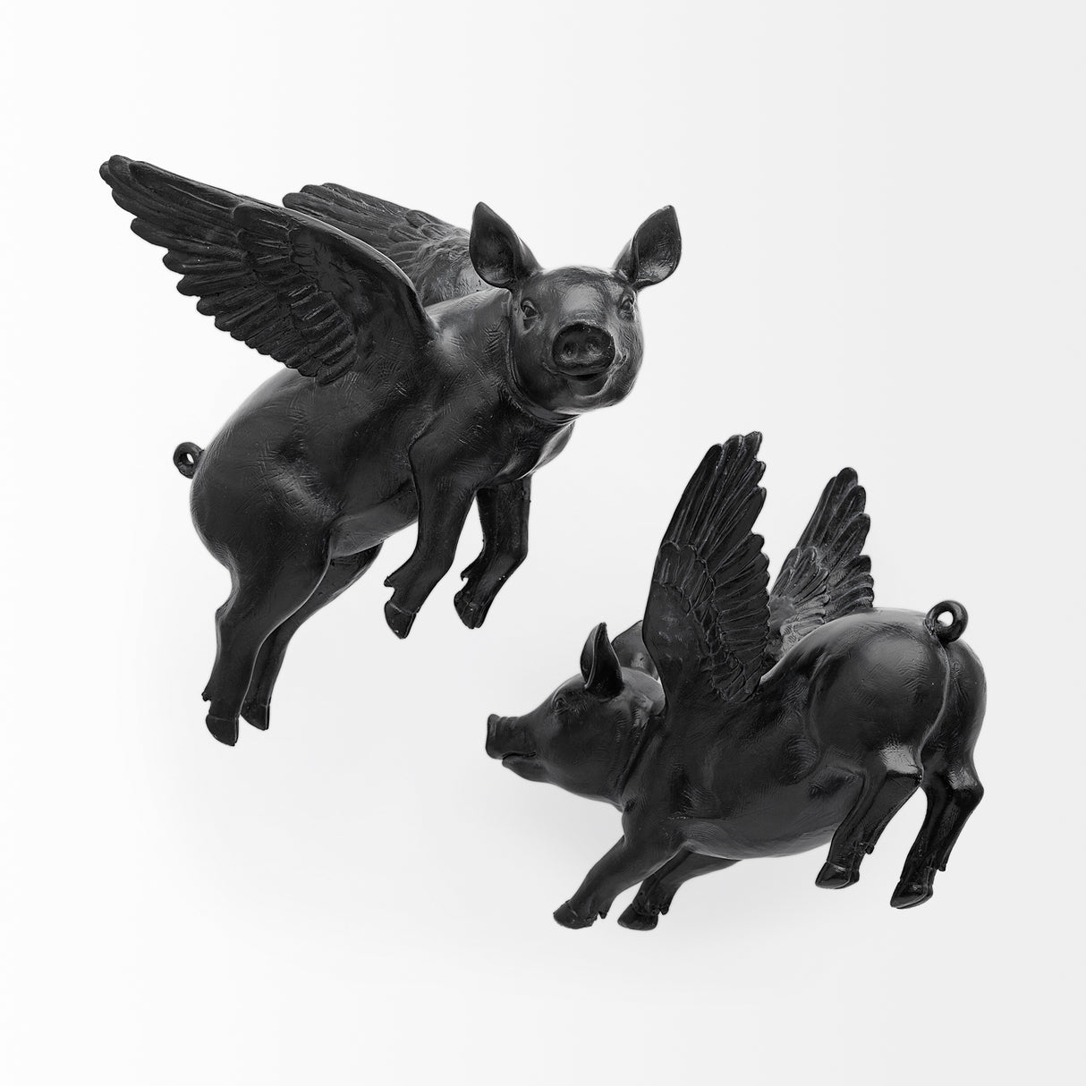 Hogbadi Set of 2 Black Flying Pigs from Mercana - Luna Furniture