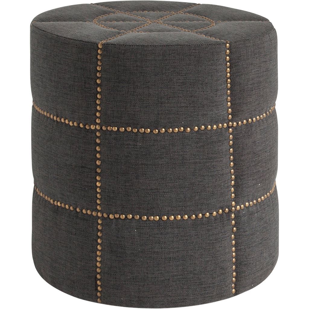 Beacon 20.5"H Gray Fabric w/ Metal Tacks Round Ottoman from Mercana - Luna Furniture
