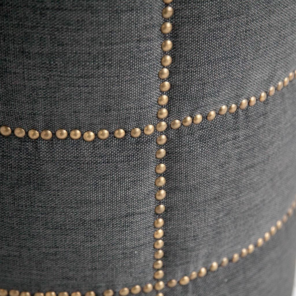 Beacon 20.5"H Gray Fabric w/ Metal Tacks Round Ottoman from Mercana - Luna Furniture