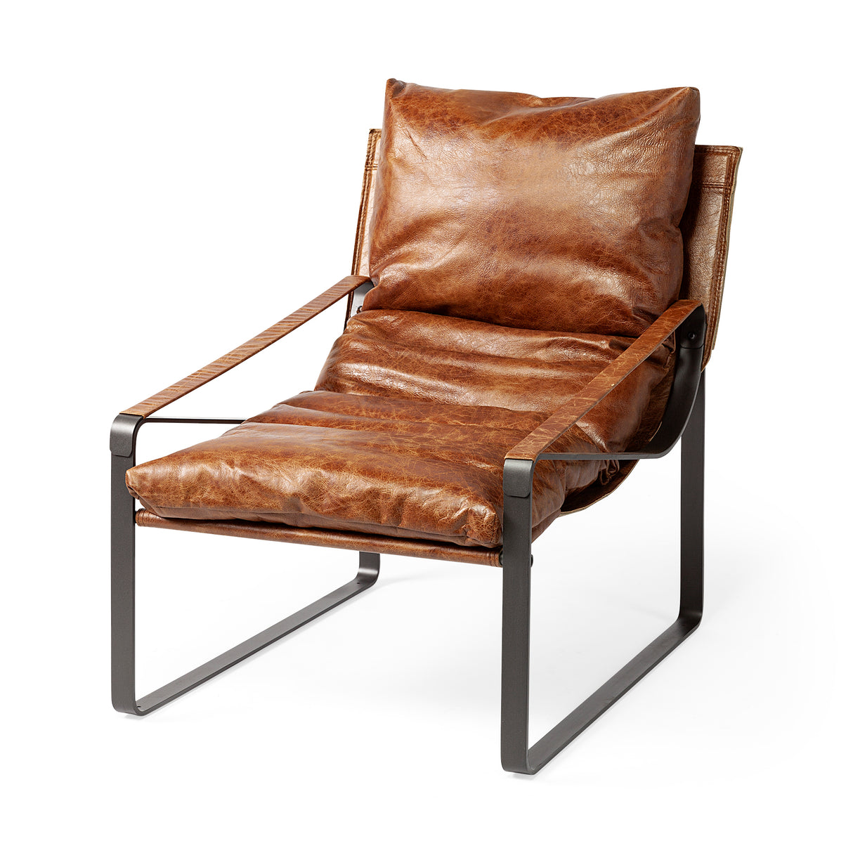 Hornet I 27.0L x 35.0W x 36.0H Brown Leather Unibody Seat w/ Black Metal Frame Accent Chair from Mercana - Luna Furniture