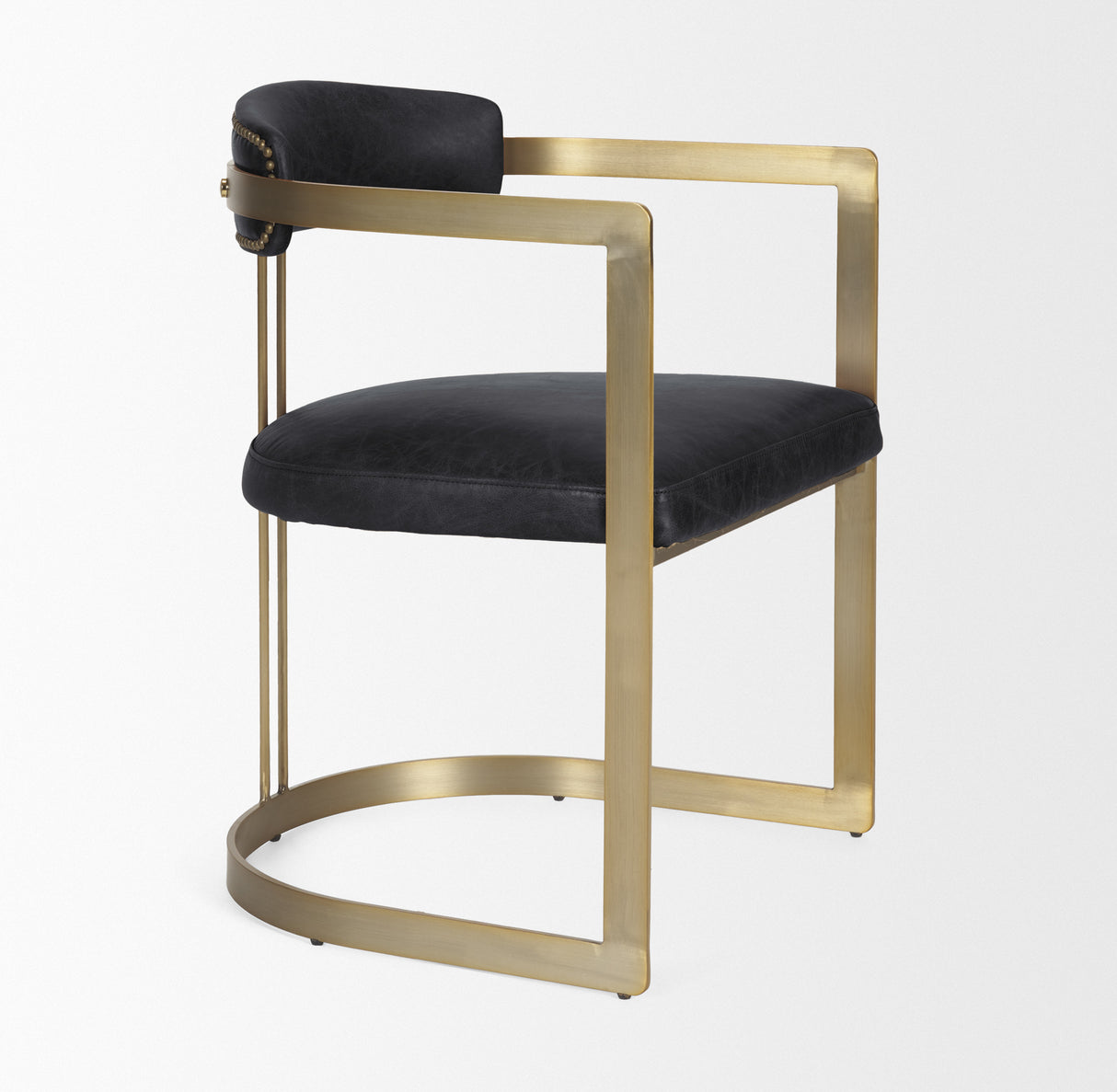 Hollyfield II Black Leather Seat Gold Iron Frame Dining Chair from Mercana - Luna Furniture