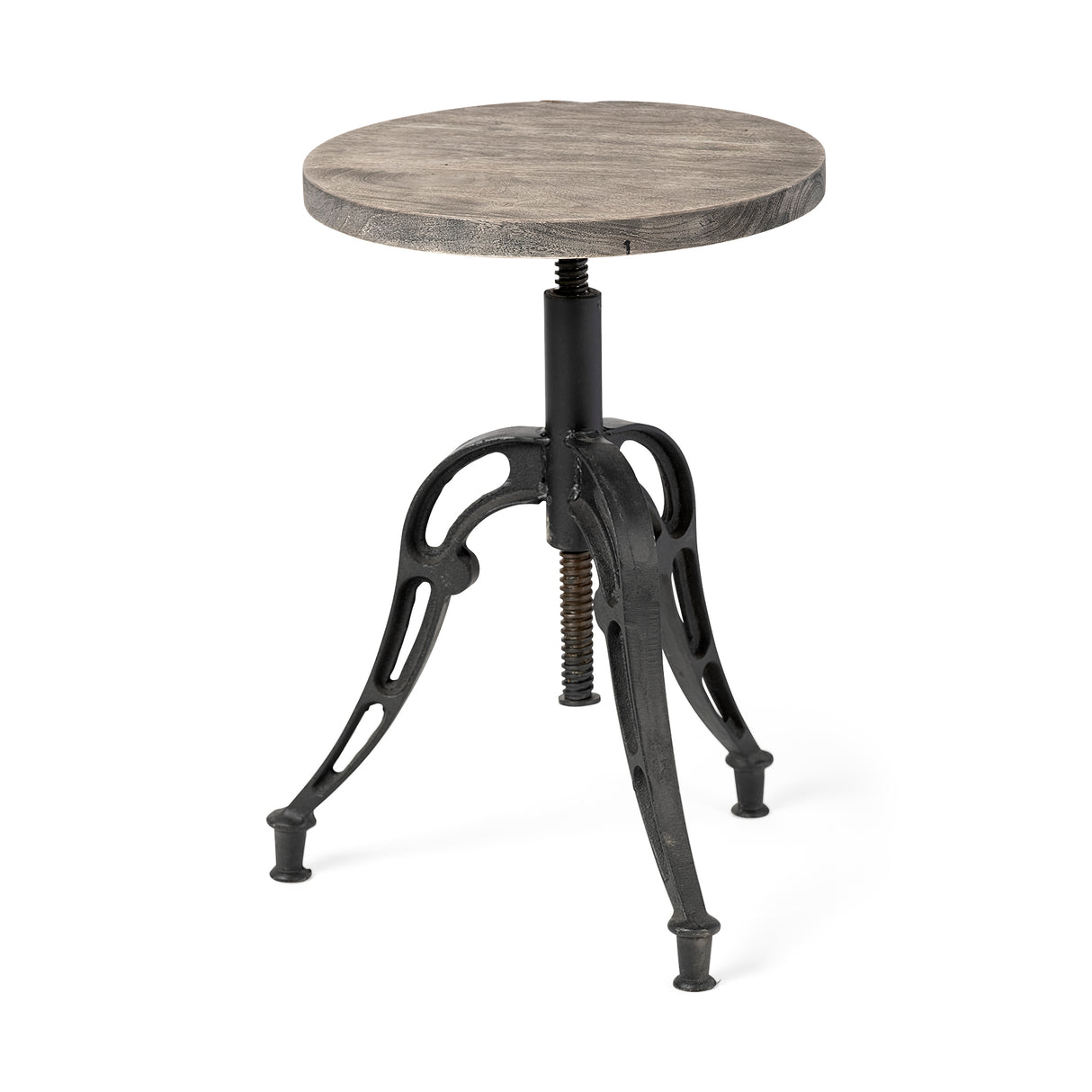 Emslie I 19"-25" Brown Wood Seat Black Metal Frame Stool from Mercana - Luna Furniture