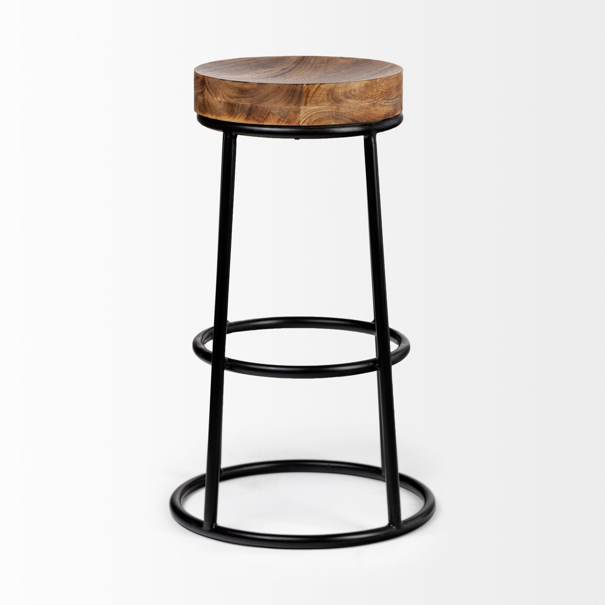 Flynn 26.25" Seat Height Brown Wood Seat Black Metal Frame Stool from Mercana - Luna Furniture