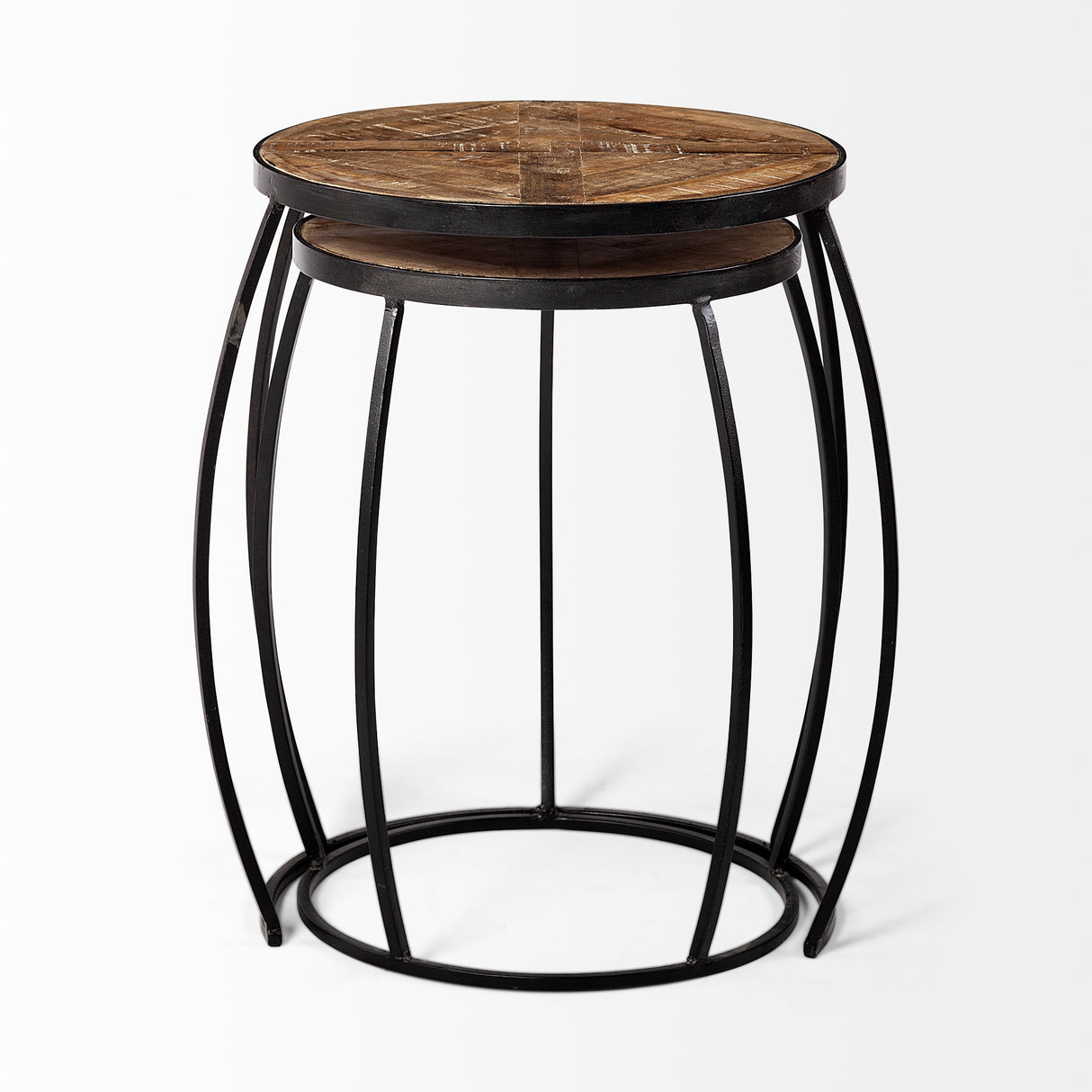 Clapp III (Set of 2) 20L x 20W Brown Round Wood Top W/ Black Metal Frame Nesting Accent Tables from Mercana - Luna Furniture