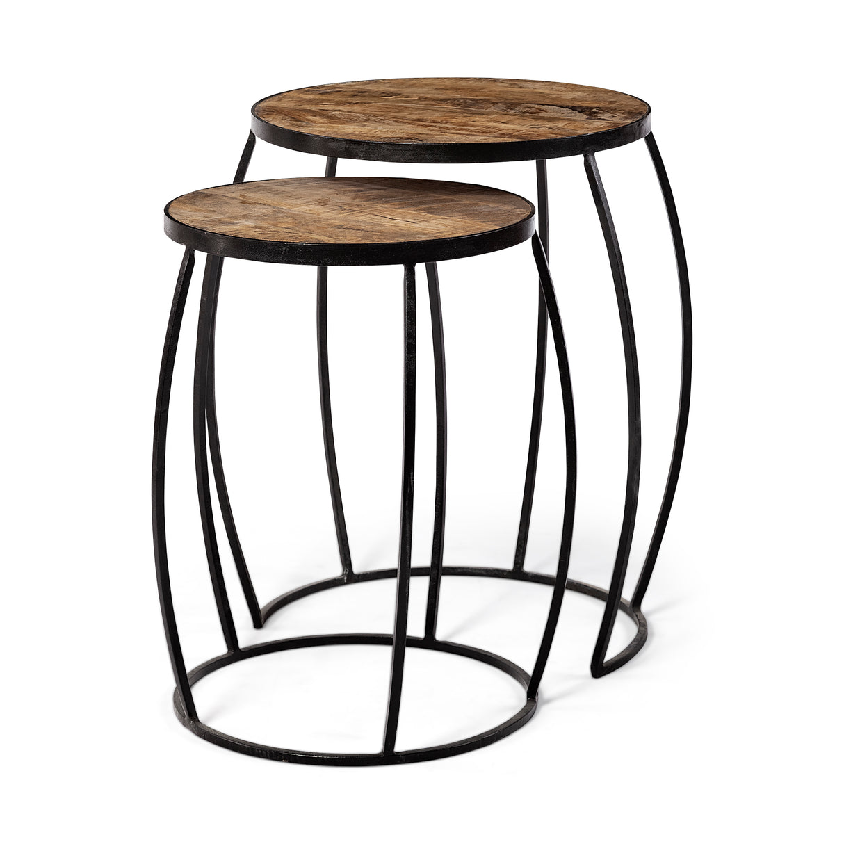 Clapp IV (Set of 2) 20L x 20W Brown Round Wood Top W/ Black Iron Frame Nesting Accent Tables from Mercana - Luna Furniture