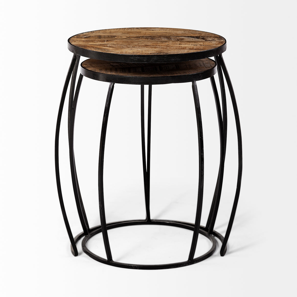 Clapp IV (Set of 2) 20L x 20W Brown Round Wood Top W/ Black Iron Frame Nesting Accent Tables from Mercana - Luna Furniture