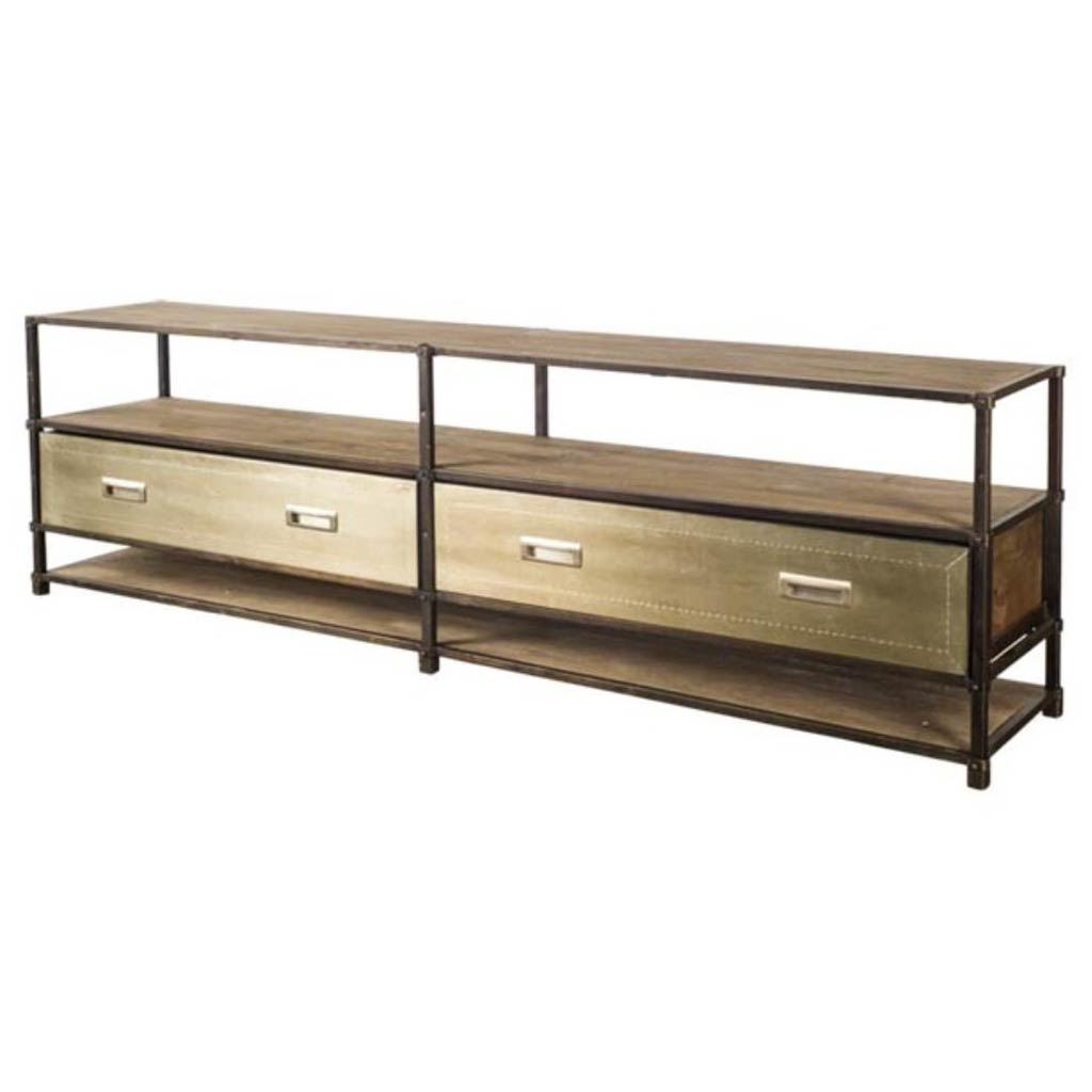 Farrow 72.5L x 14W x 20H Brass Wood and Metal TV Stand Media Console with Storage, TV up to 83" from Mercana - Luna Furniture