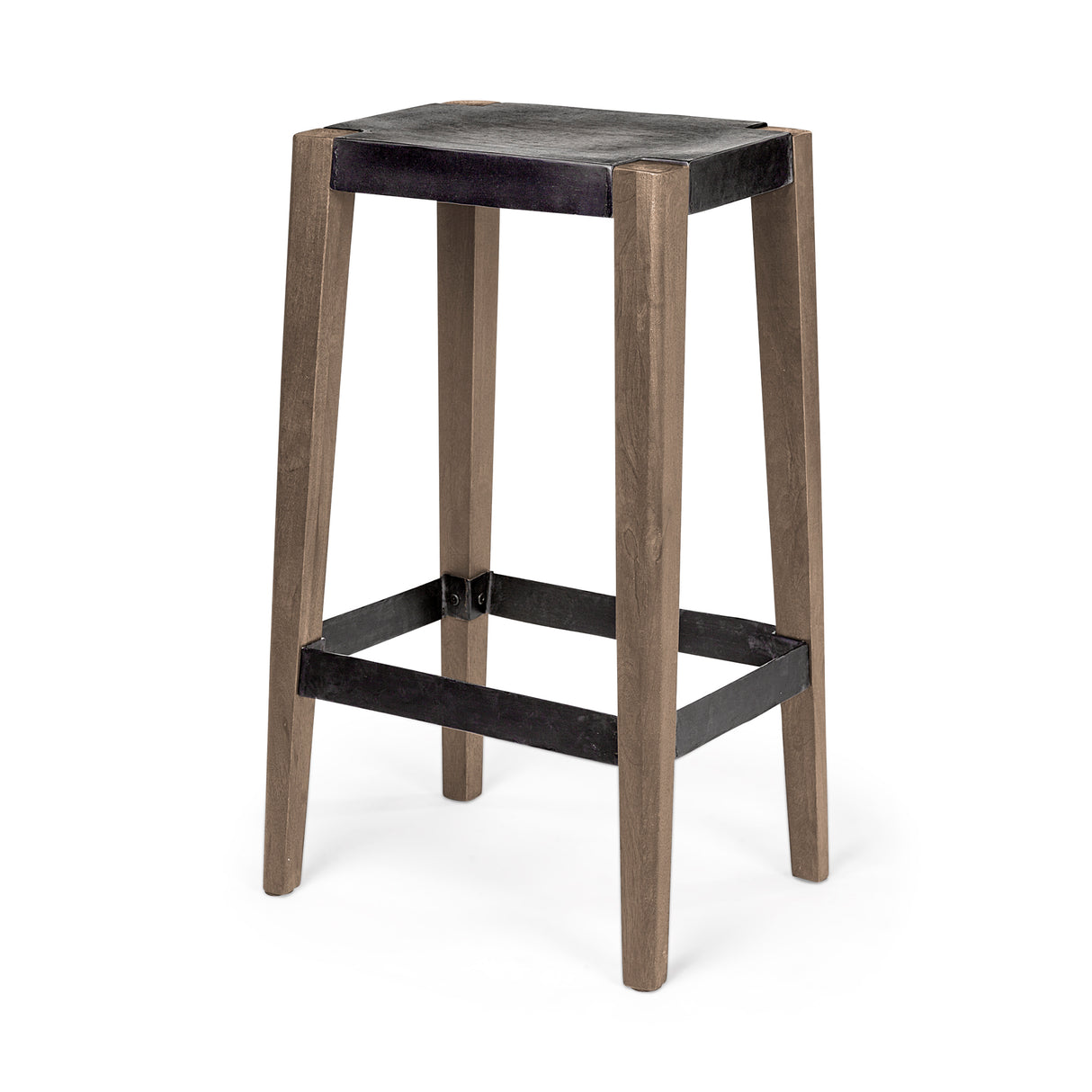Nell 30" Seat Height Black Metal Seat & Foot Rest With Brown Wood Legs Stool from Mercana - Luna Furniture