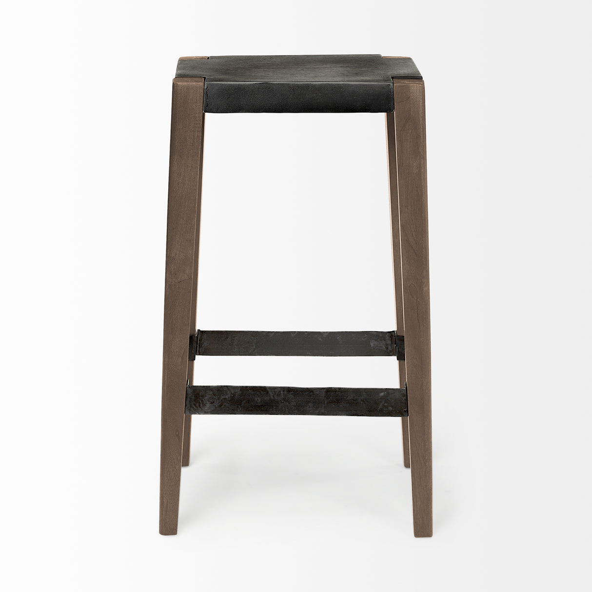 Nell 30" Seat Height Black Metal Seat & Foot Rest With Brown Wood Legs Stool from Mercana - Luna Furniture