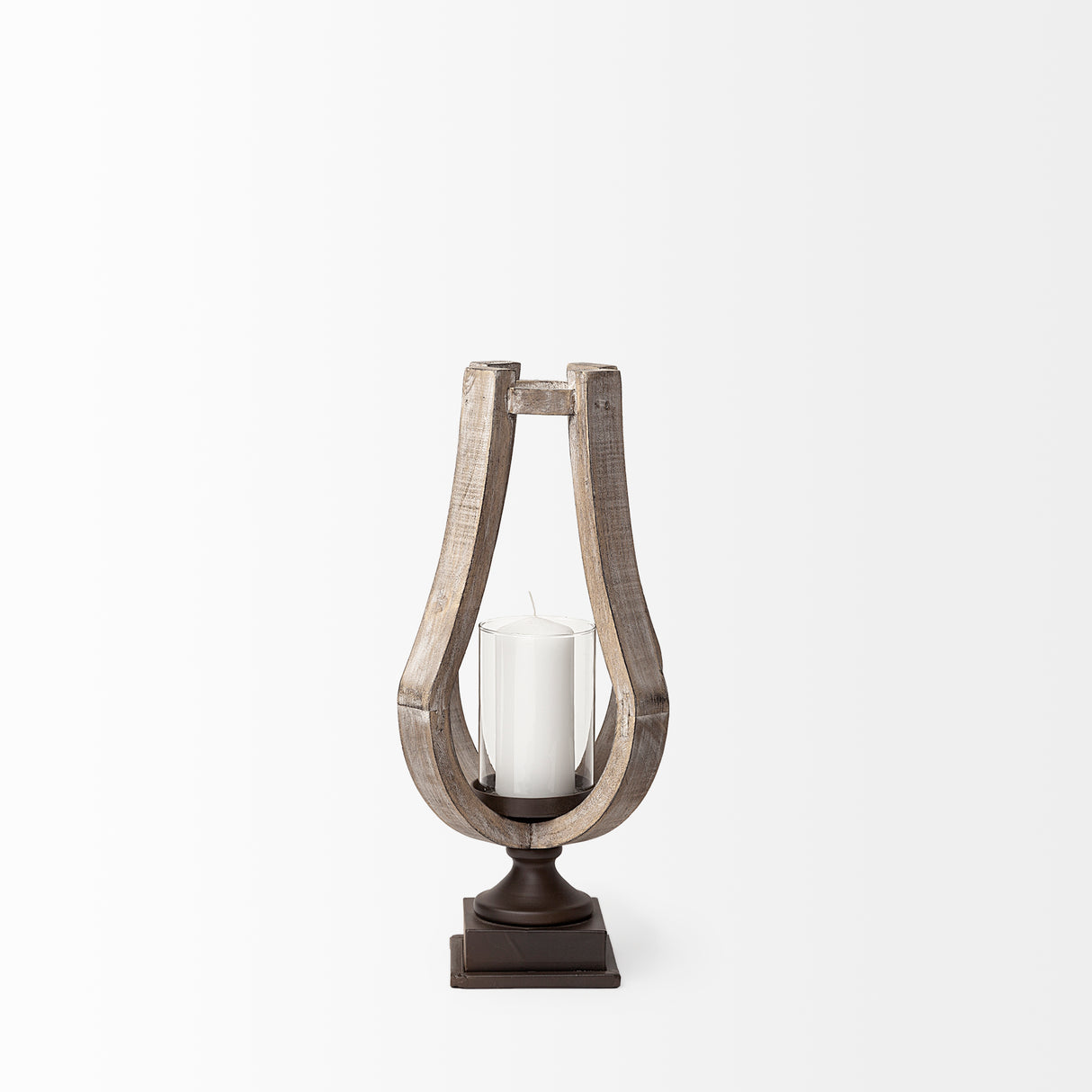 Brillion Small Rustic Wood Metal Table Candle Holder from Mercana - Luna Furniture