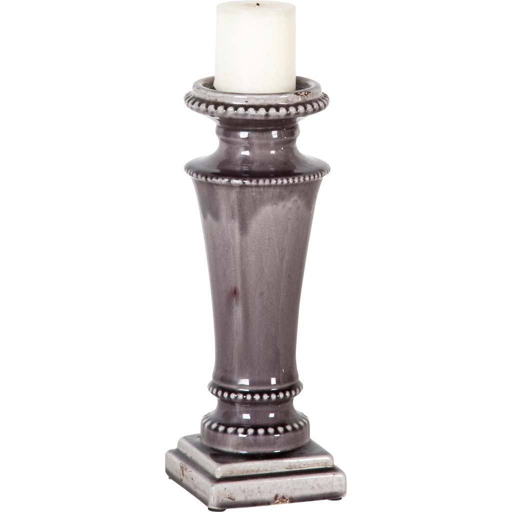 Kusma Small Gray Gloss Ceramic Table Candle Holder from Mercana - Luna Furniture