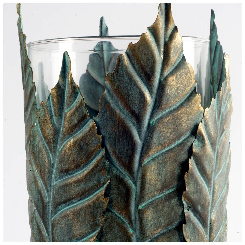 Pana II Large Green/Gold Metal Leaf Table Candle Holder from Mercana - Luna Furniture