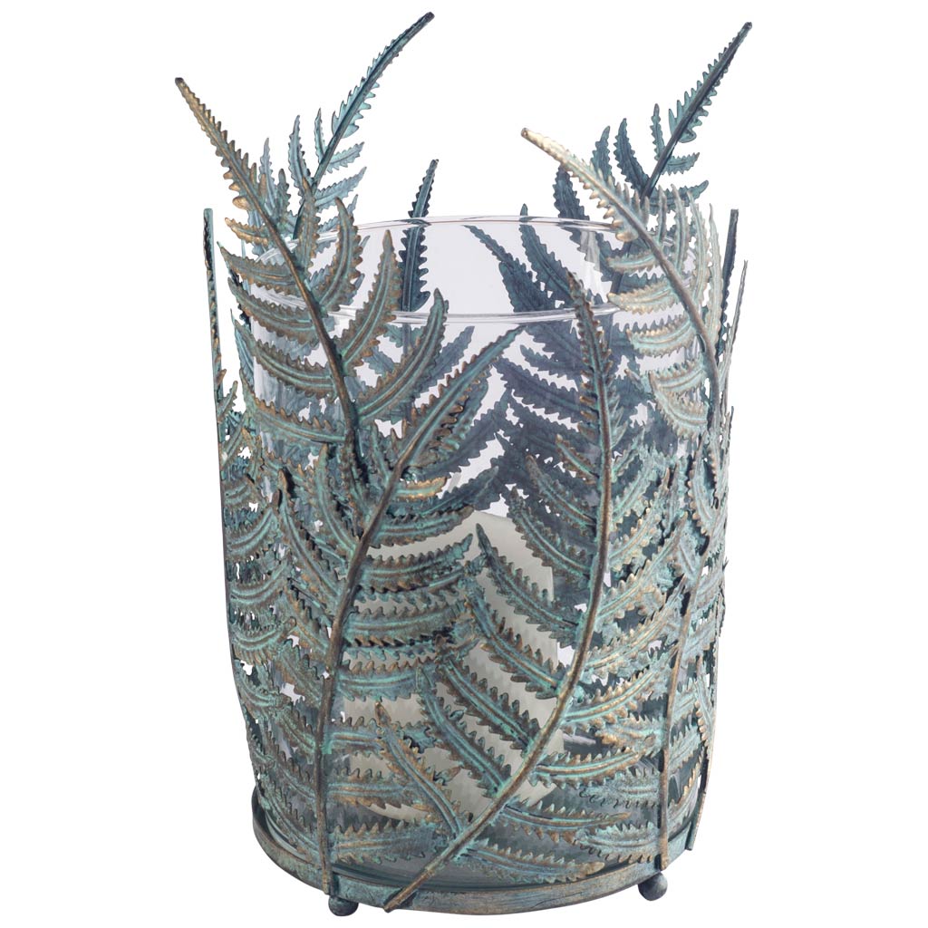 Palen II Large Green/Gold Metal Fern Leaf Table Candle Holder from Mercana - Luna Furniture