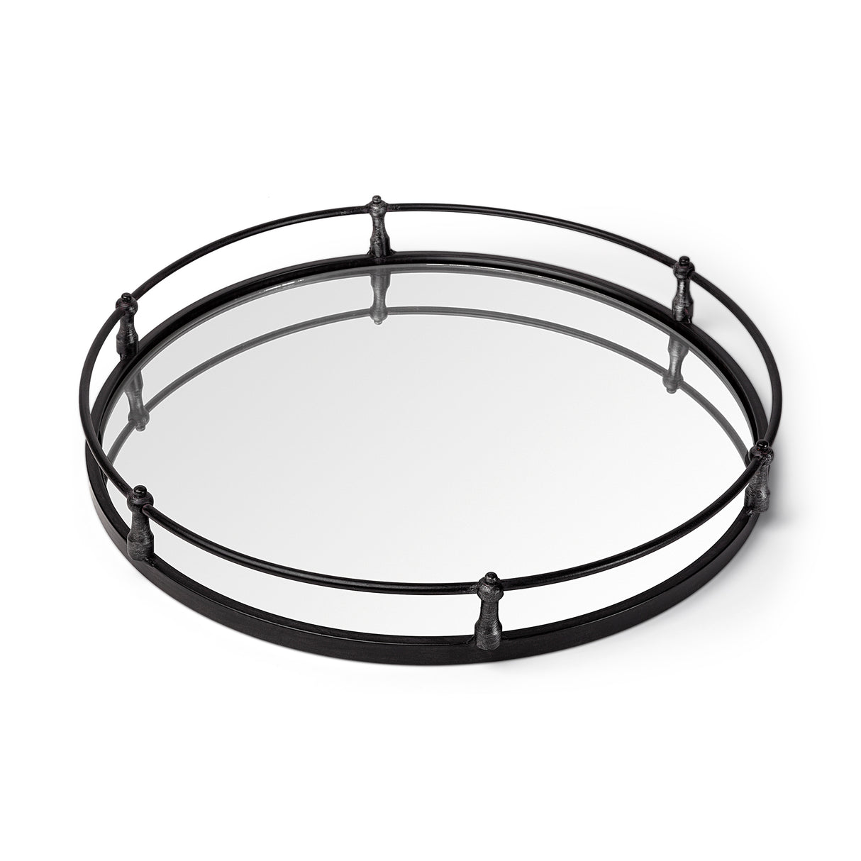 Kimbel 24L x 24W Black Metal Mirrored Base Round Tray from Mercana - Luna Furniture