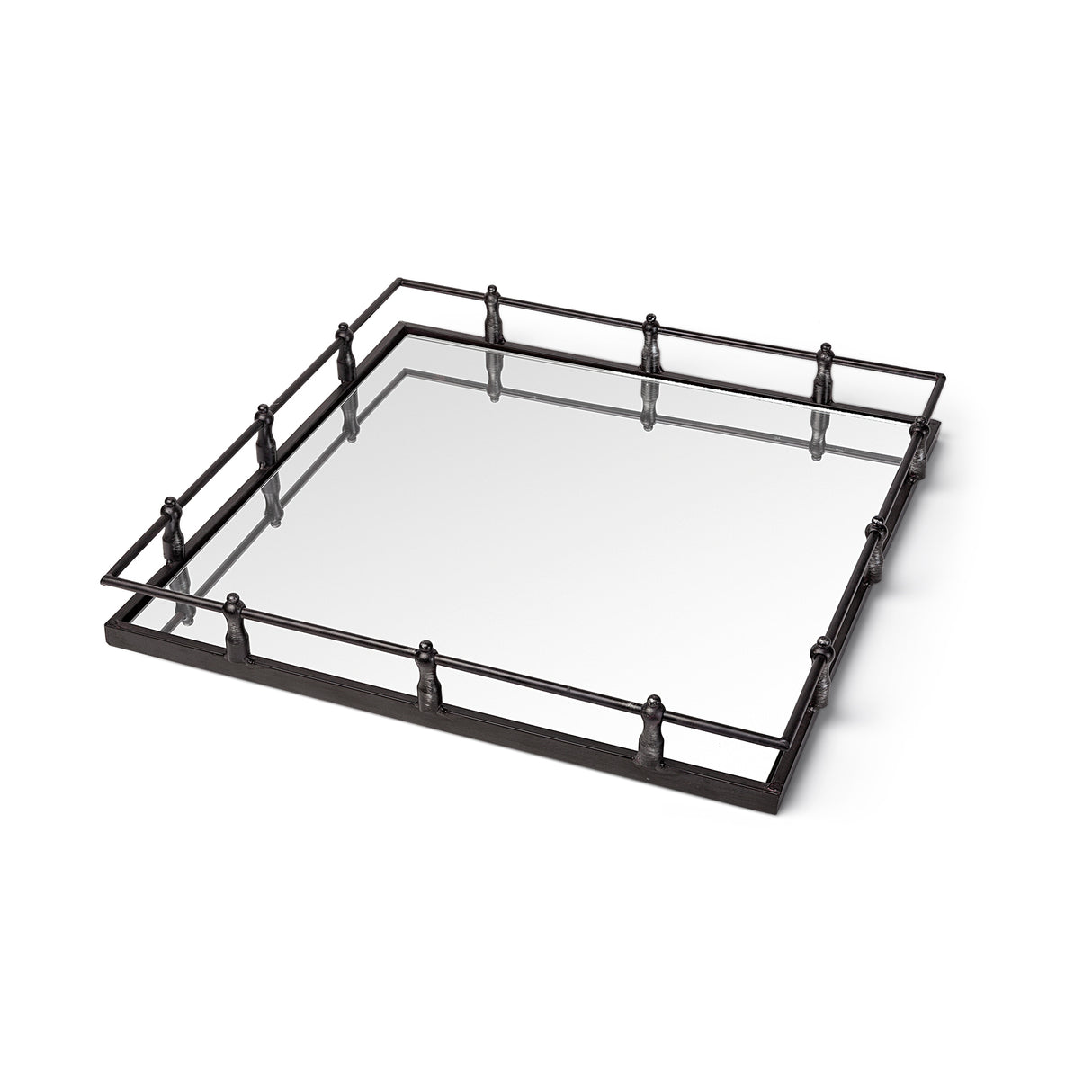 Christa 22L x 22W Black Metal Mirrored Base Square Tray from Mercana - Luna Furniture