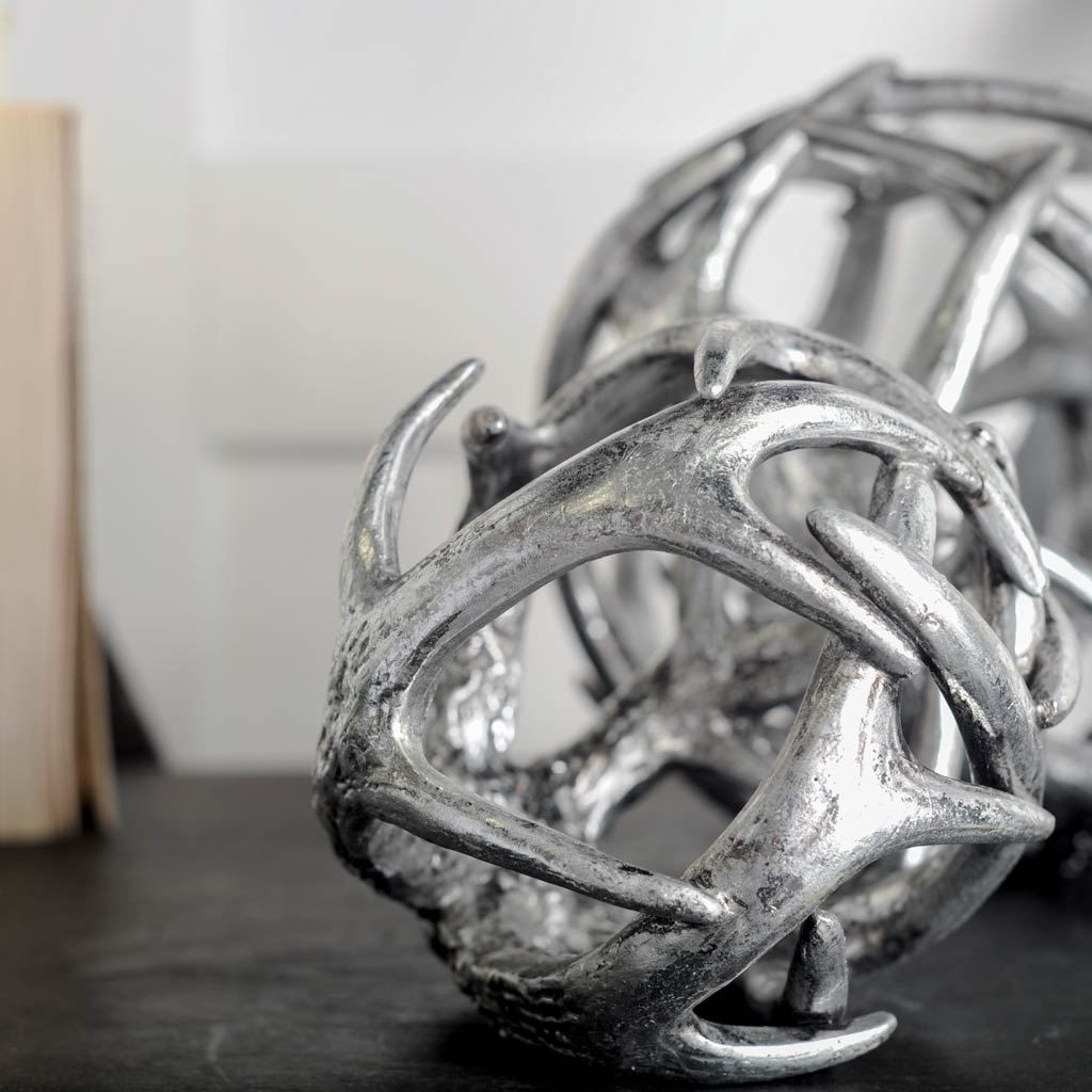 Ramus III (Small) 5L x 5W Silver Antler Shaped Decorative Orb Ball from Mercana - Luna Furniture