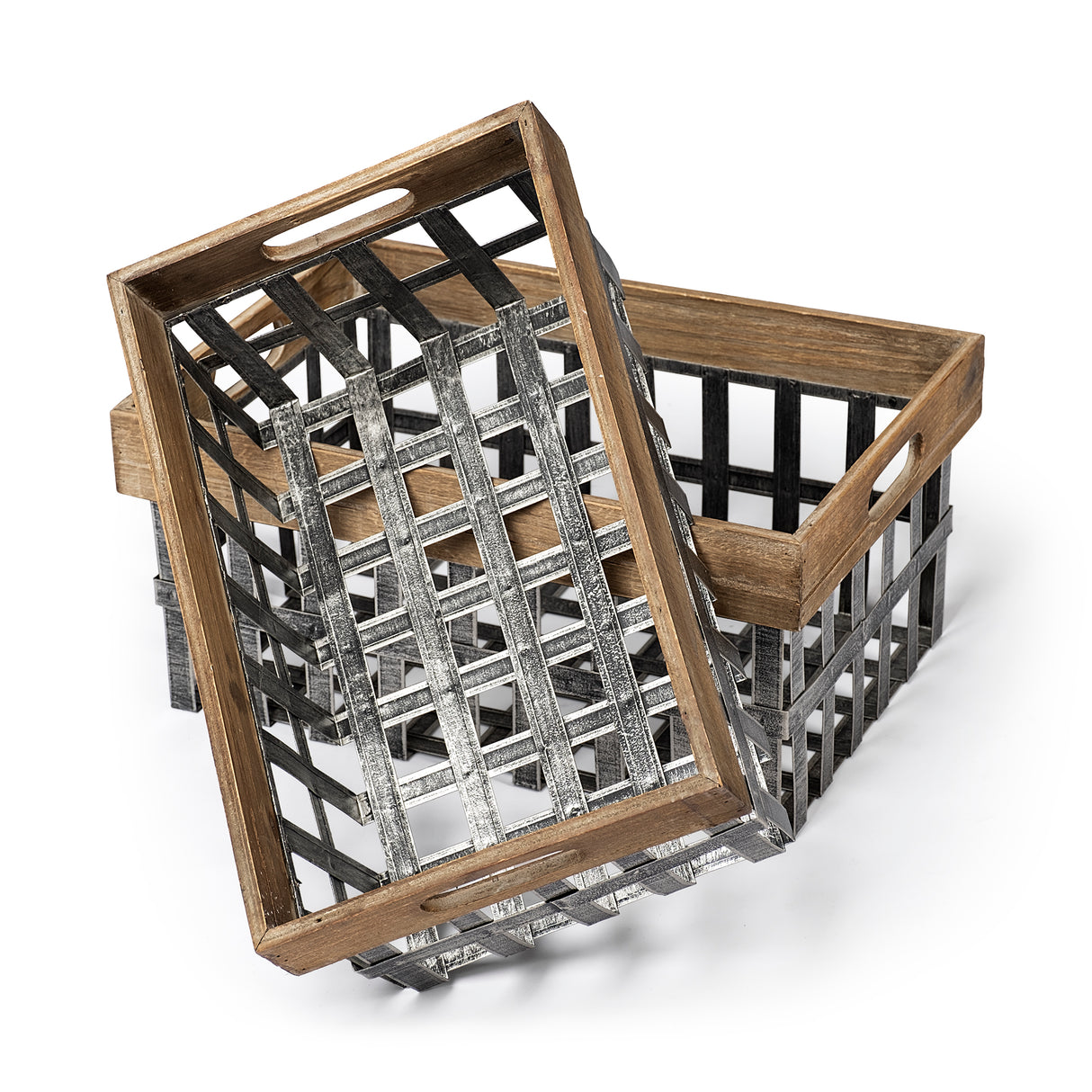 Chartrand Set of 2 Wood And Metal Open Crate Style Baskets from Mercana - Luna Furniture