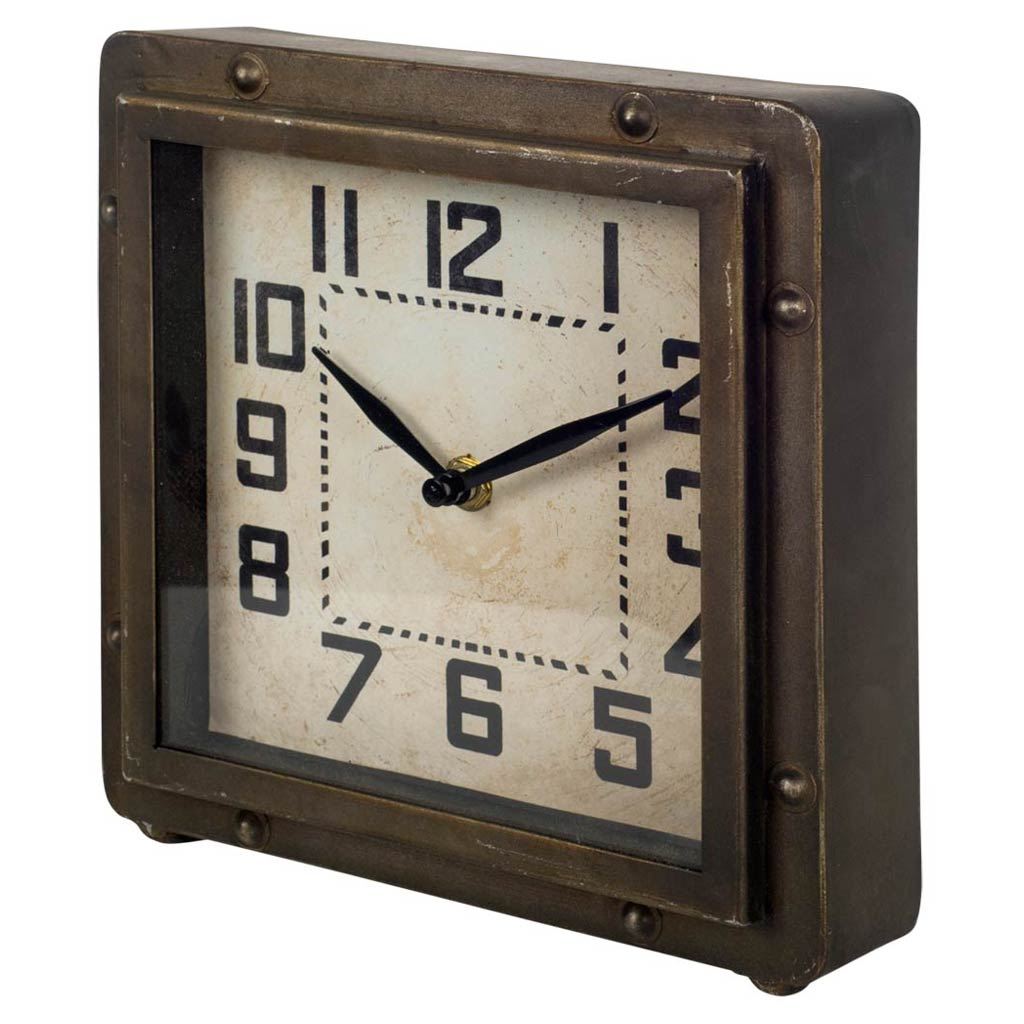 Redding Bronze Toned Metal Square Table Clock from Mercana - Luna Furniture