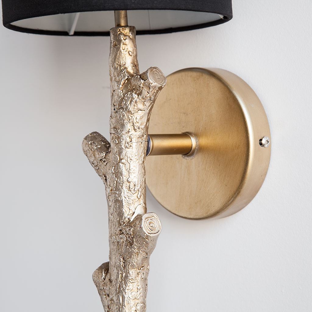Sabinal II 7x18 Gold Resin Tree Branch Black Fabric Shade Wall Sconce from Mercana - Luna Furniture
