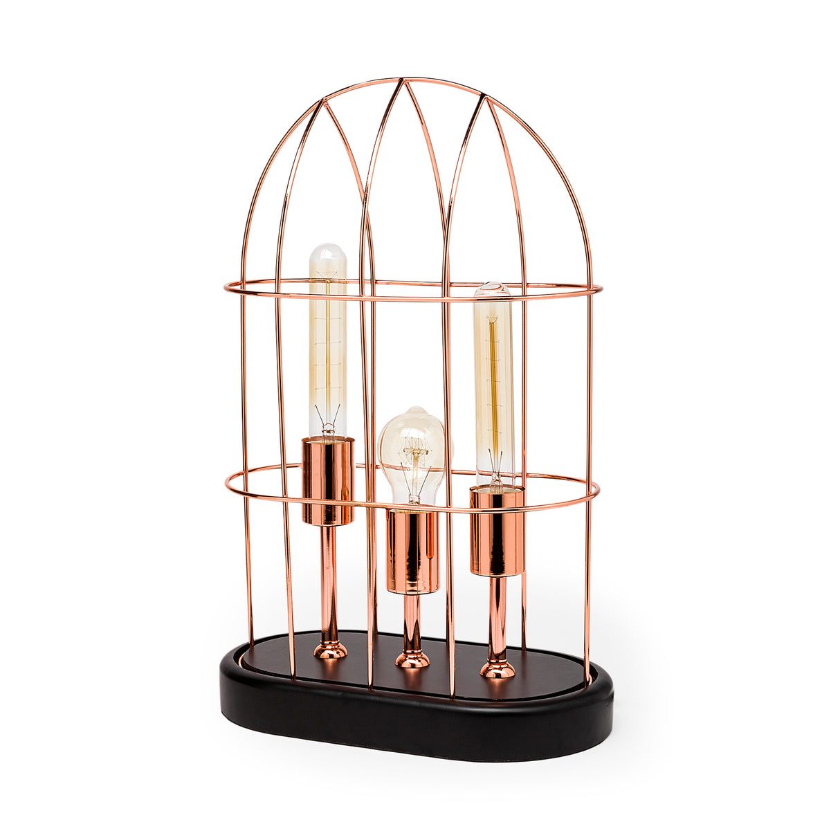 Sutton (19.3"H) Rose-Gold Metal Cylindrical Cage Three Bulb Table Lamp from Mercana - Luna Furniture