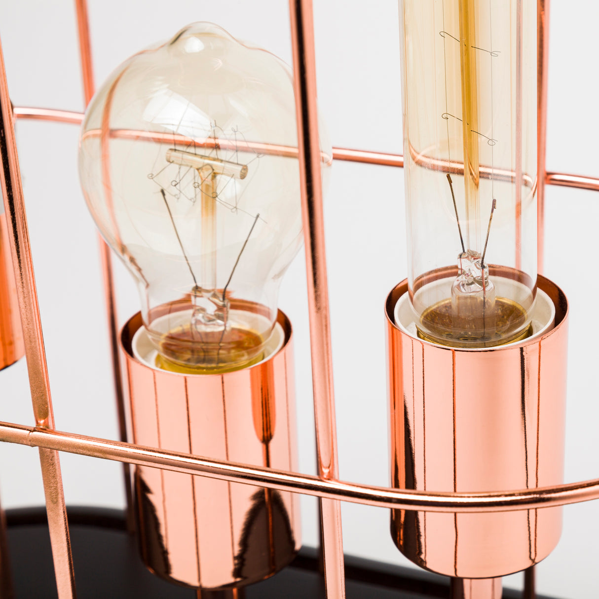Sutton (19.3"H) Rose-Gold Metal Cylindrical Cage Three Bulb Table Lamp from Mercana - Luna Furniture