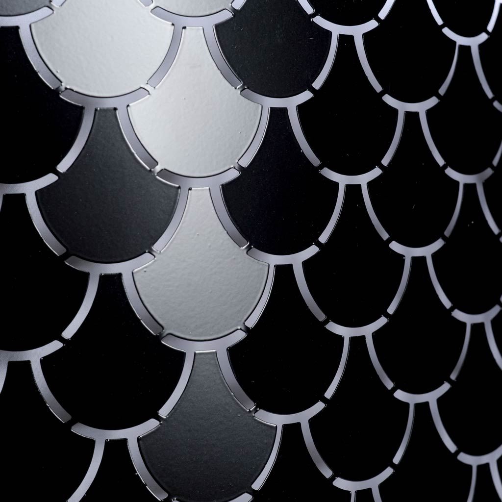 Brasseur I (26"x15") Charcoal Black Metal Fish Scale Three Bulb Chandelier from Mercana - Luna Furniture