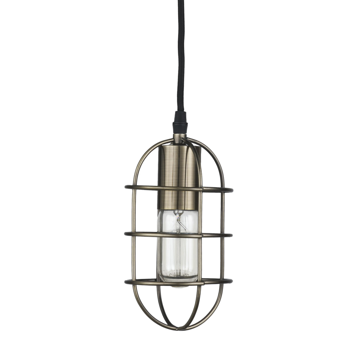 Hines I 4x8 Antiqued-Brass Metal Cage Pendant Light from Mercana - Luna Furniture