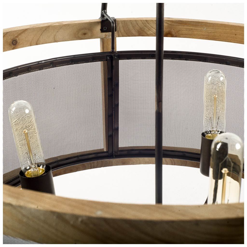 Penhill (25"x24") Black and Wooden Three Bulb Chandelier from Mercana - Luna Furniture