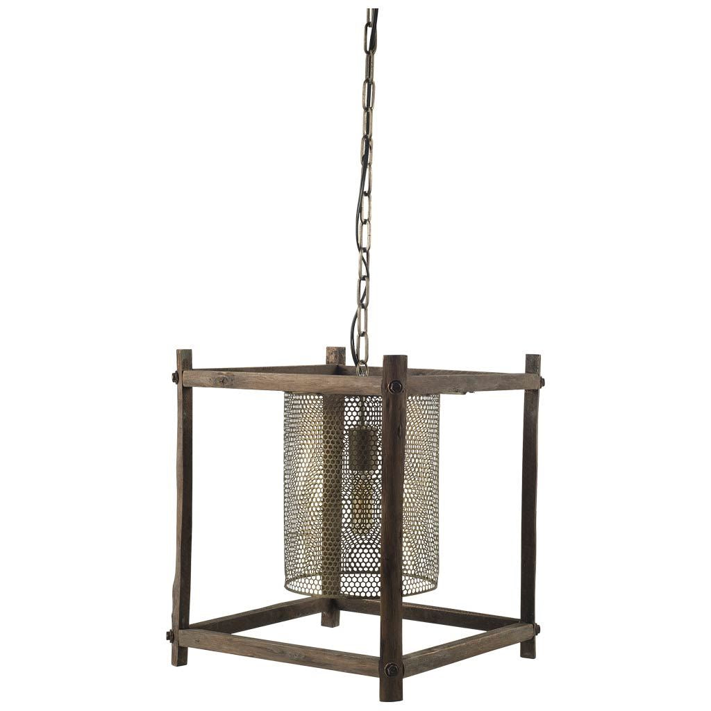 Keppler 16L x 16W x 18.3H Perforated Metal and Wood Pendant Light from Mercana - Luna Furniture