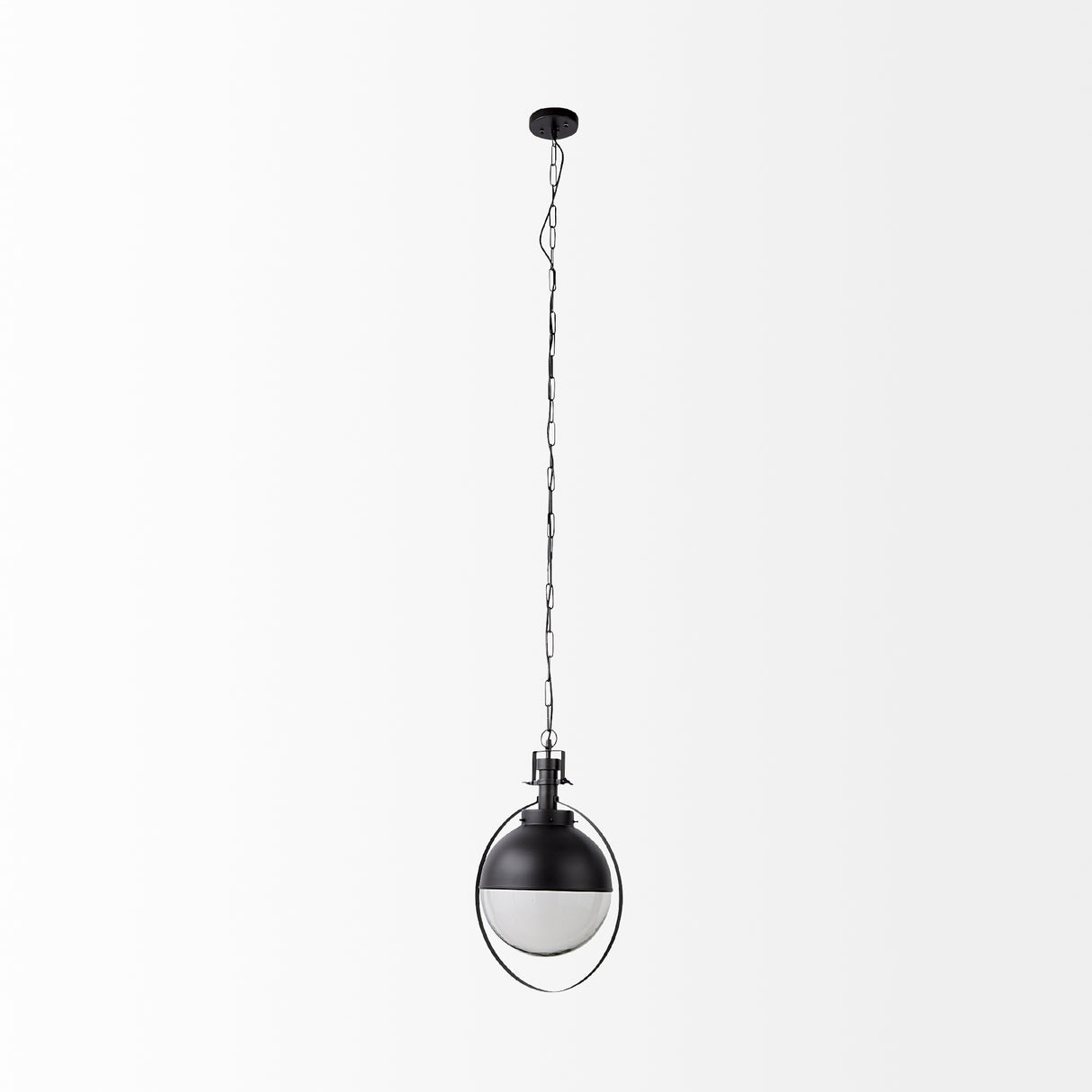 Leighton II 15x20 Black Metal Spherical Pendant Light from Mercana - Luna Furniture