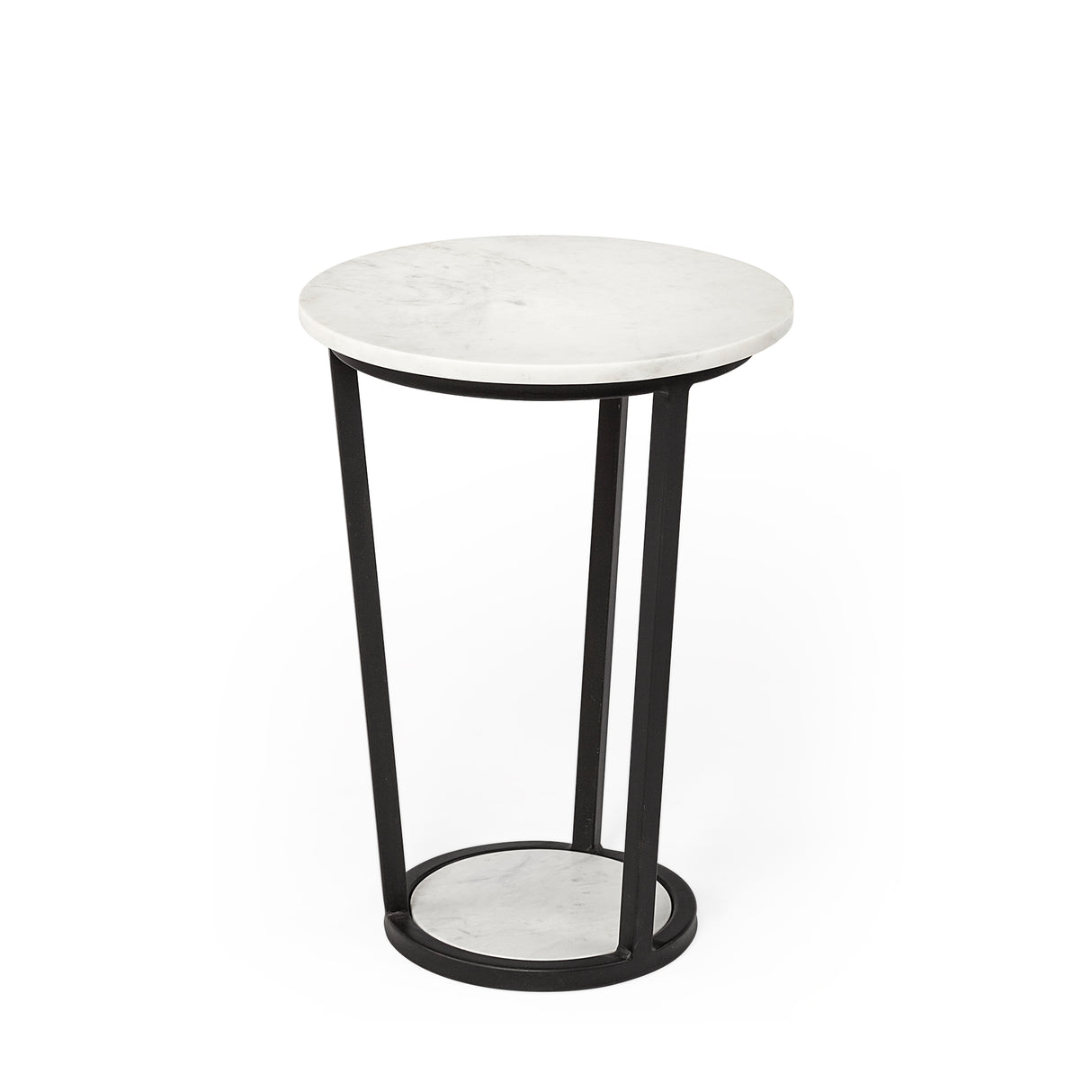 Bombola I (Small) 15L x 15W White Round Marble Top W/Black Metal Frame Accent Table from Mercana - Luna Furniture