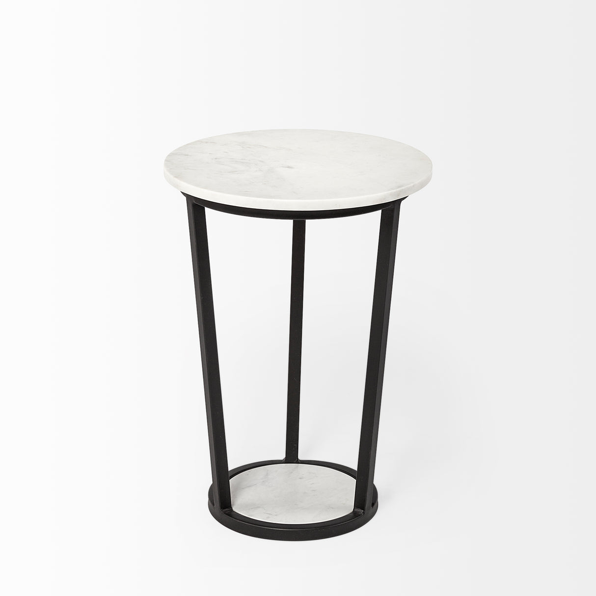 Bombola I (Small) 15L x 15W White Round Marble Top W/Black Metal Frame Accent Table from Mercana - Luna Furniture