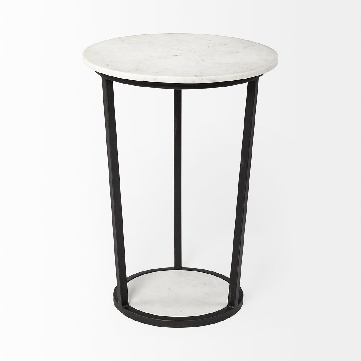 Bombola II (Large) 18L x 18W White Round Marble Top W/Black Metal Frame Accent Table from Mercana - Luna Furniture