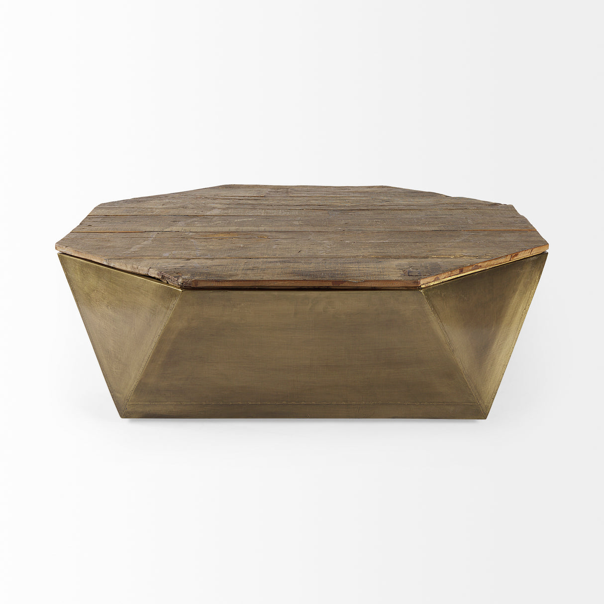 Esagono Octagonal Gold Metal-Clad Reclaimed Wood Coffee Table w/ Storage from Mercana - Luna Furniture