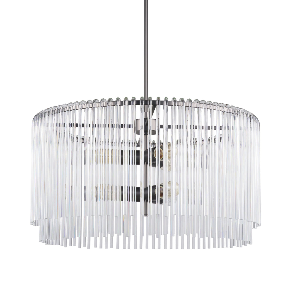 Anna (26"x14") Hanging Gun-Metal w/ Clear Glass Rods Six Bulb Chandelier from Mercana - Luna Furniture