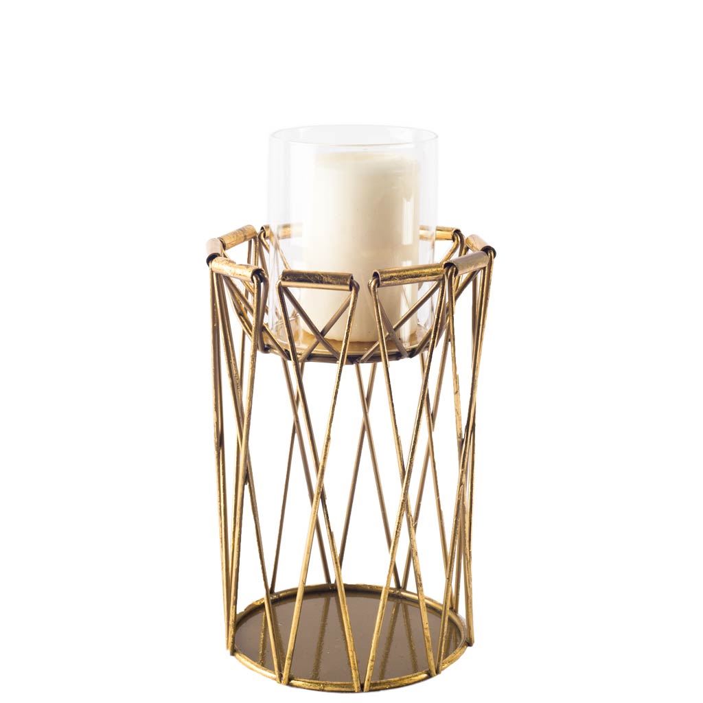 Othello II Short Antiqued Brass Metal Table Candle Holder from Mercana - Luna Furniture