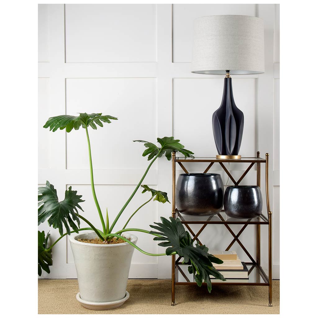Bravar III 30" Gray-Blue Resin Base w/ Gray Fabric Shade Table Lamp from Mercana - Luna Furniture