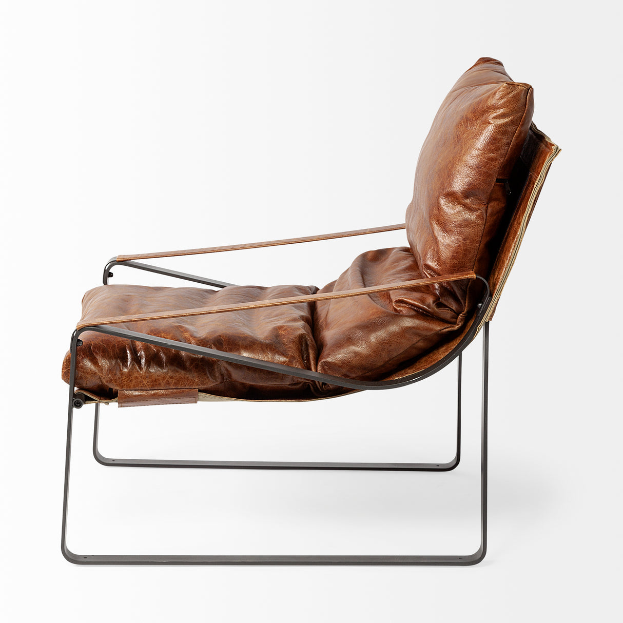 Hornet I 27.0L x 35.0W x 36.0H Brown Leather Unibody Seat w/ Black Metal Frame Accent Chair from Mercana - Luna Furniture
