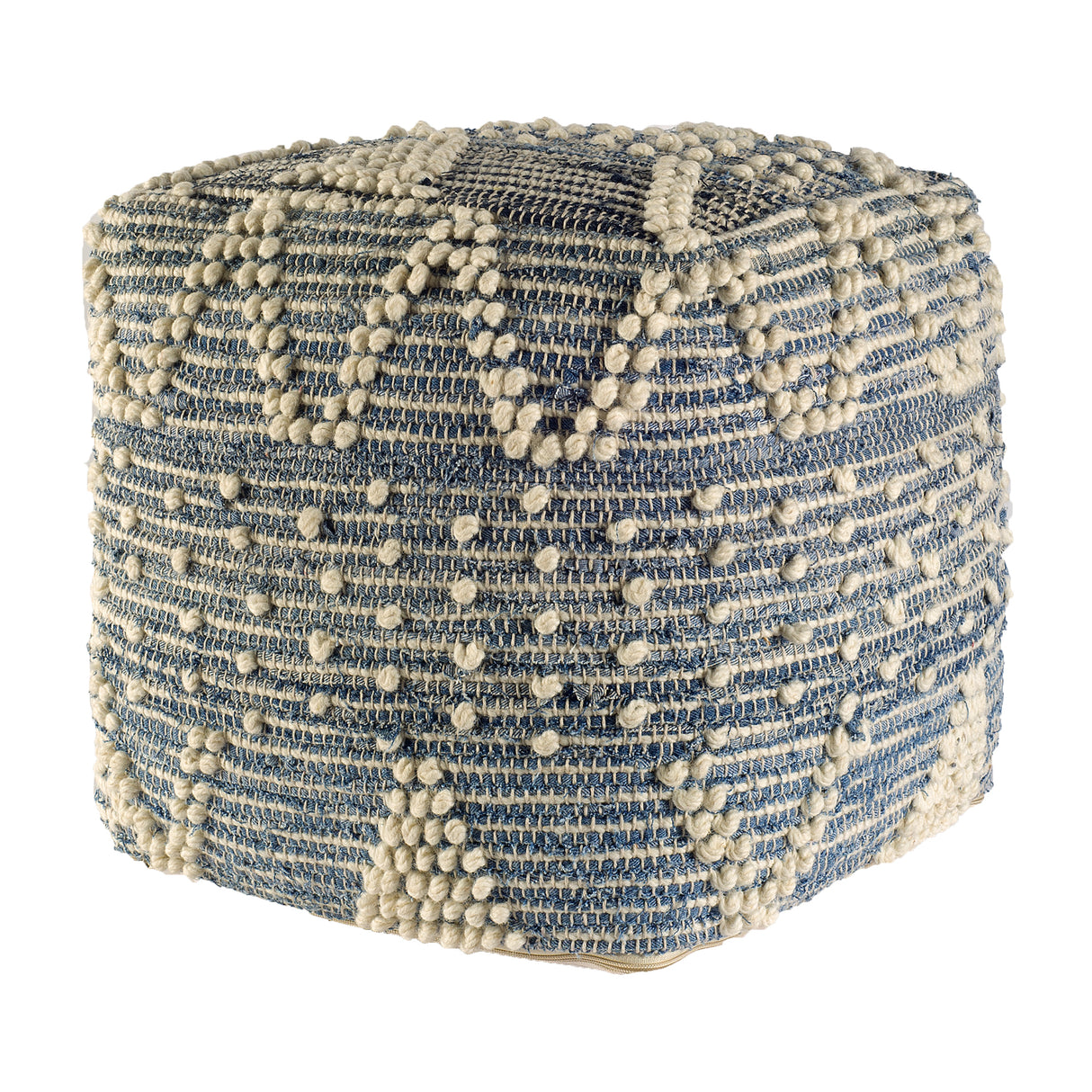 Rofi Blue Denim and Cream Cotton Stitched Square Pouf from Mercana - Luna Furniture