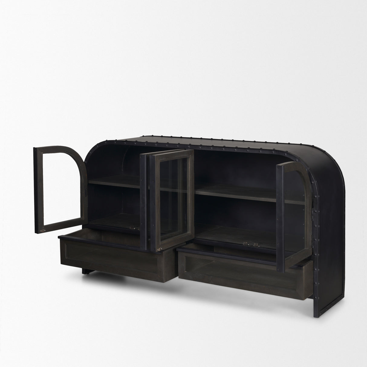 Gehry I 62.3x16.5 Black Metal Frame w/Wood Accent 4 Cabinet Door Two Drawer Sideboard from Mercana - Luna Furniture