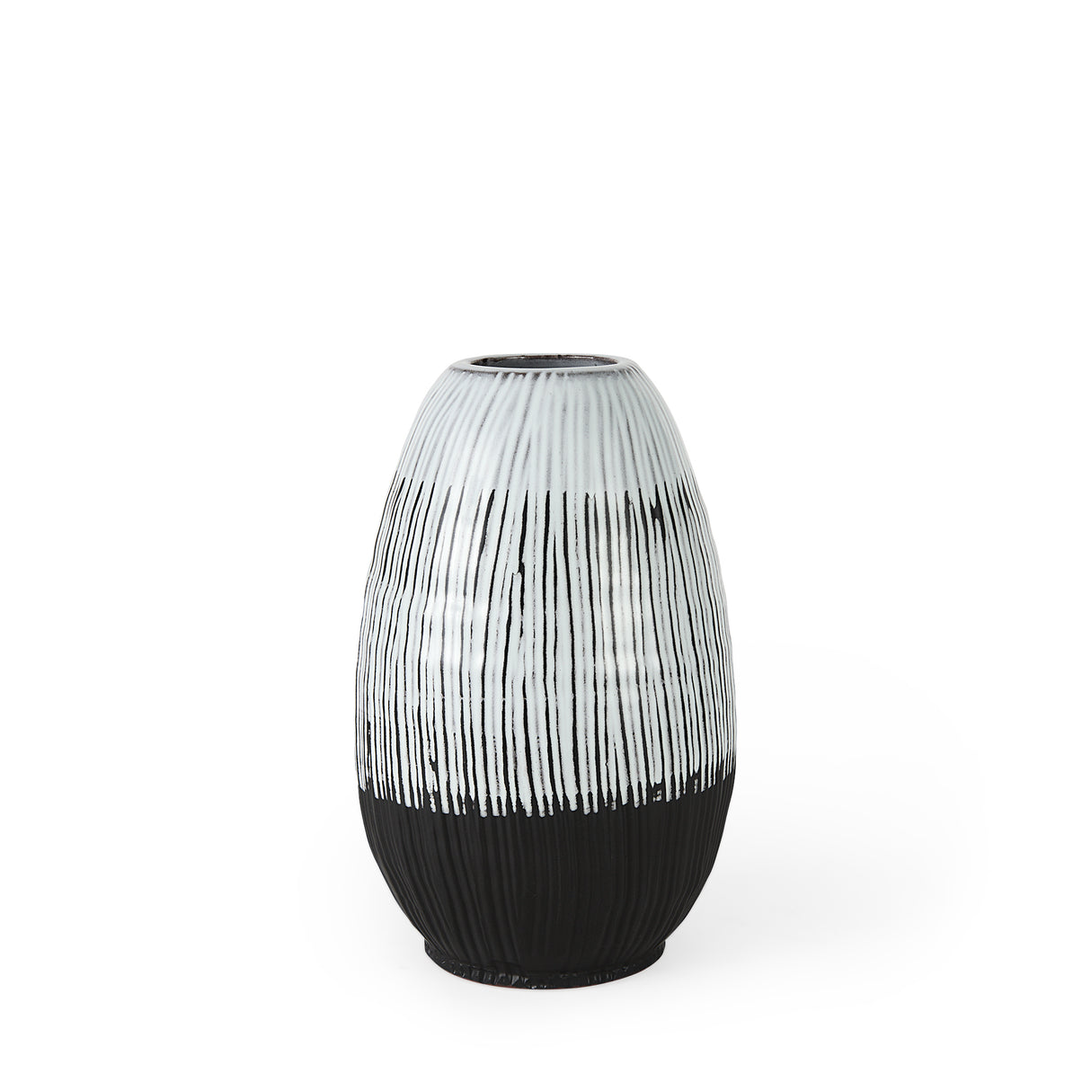 Tanami II Short Dark Brown/White Glazed Ceramic Vase from Mercana - Luna Furniture